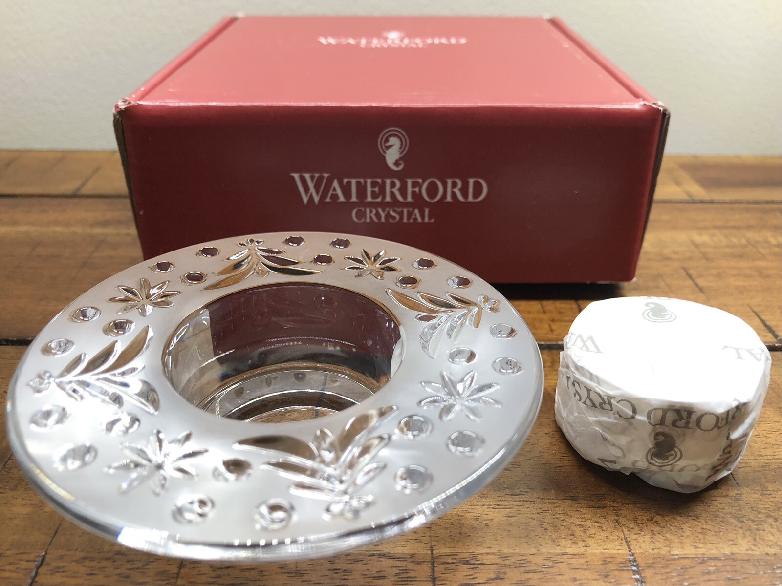 Waterford Crystal Christmas Holiday TREE VOTIVE TEA LIGHT CANDLE HOLDER NIB