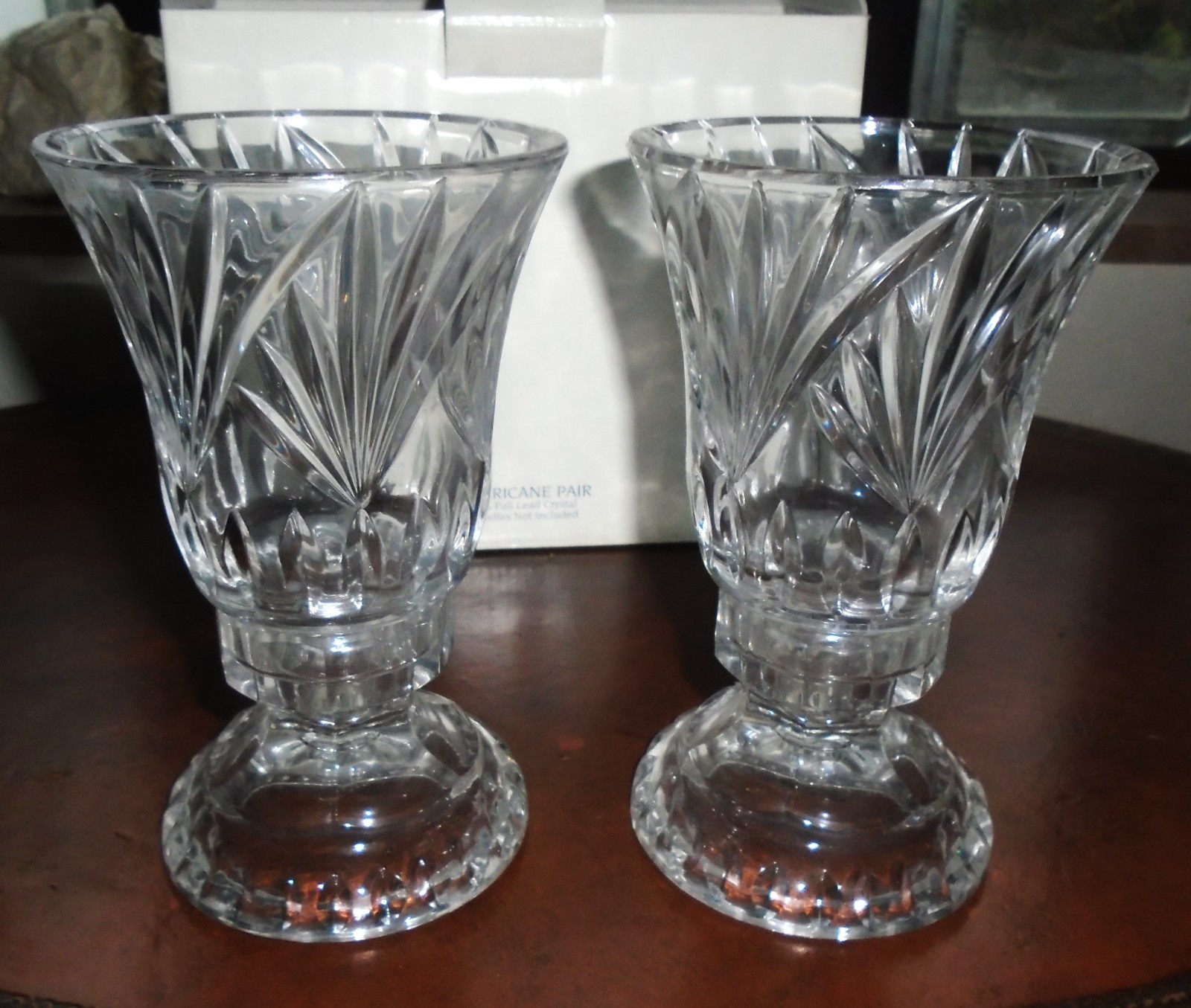 Royal Limited CRYSTAL GLASS HURRICANE LAMPS Pair 1995 POLAND 24% Crystal NIB