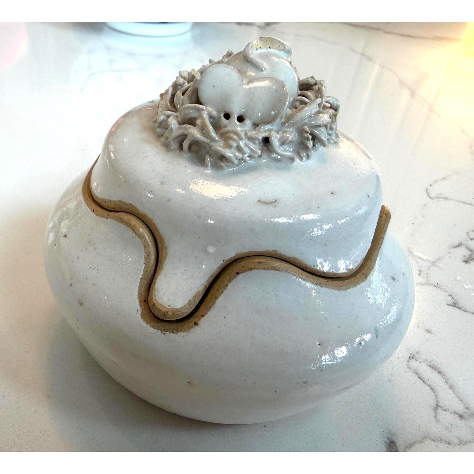 Vintage Mouse Pottery Dish Lid – Handcrafted Ceramic Trinket Box, Cottagecore