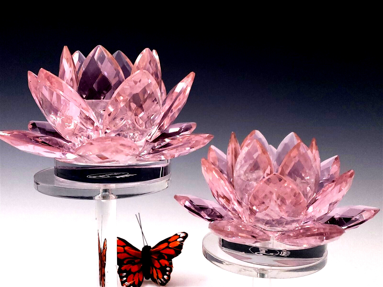 Sorelle Crystal Lotus Flower Easter Pink Cut Glass Taper Candle Holders