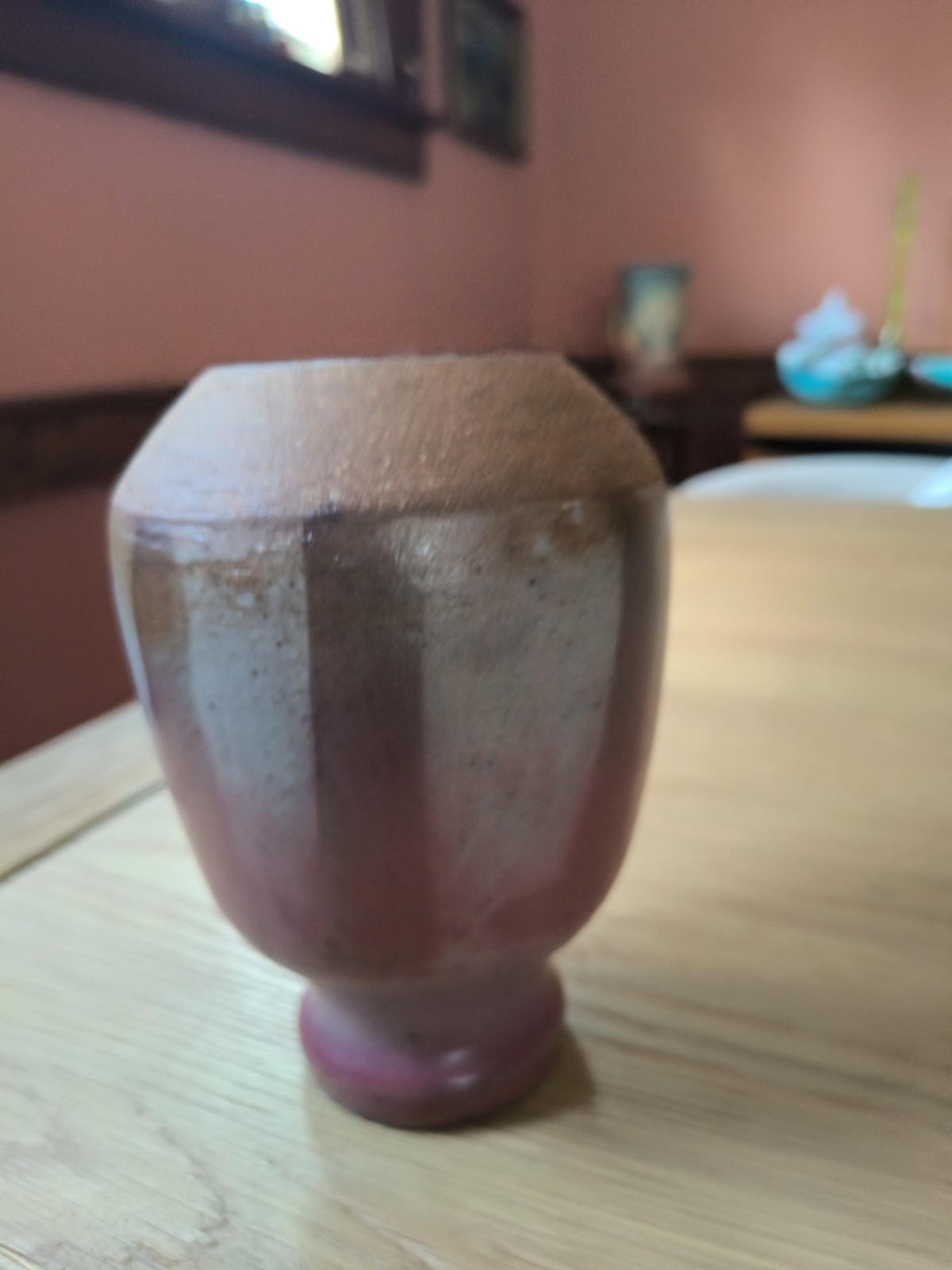 Vintage Studio Pottery Vase Signed Pink Grey Drip Stoneware Akron Ohio