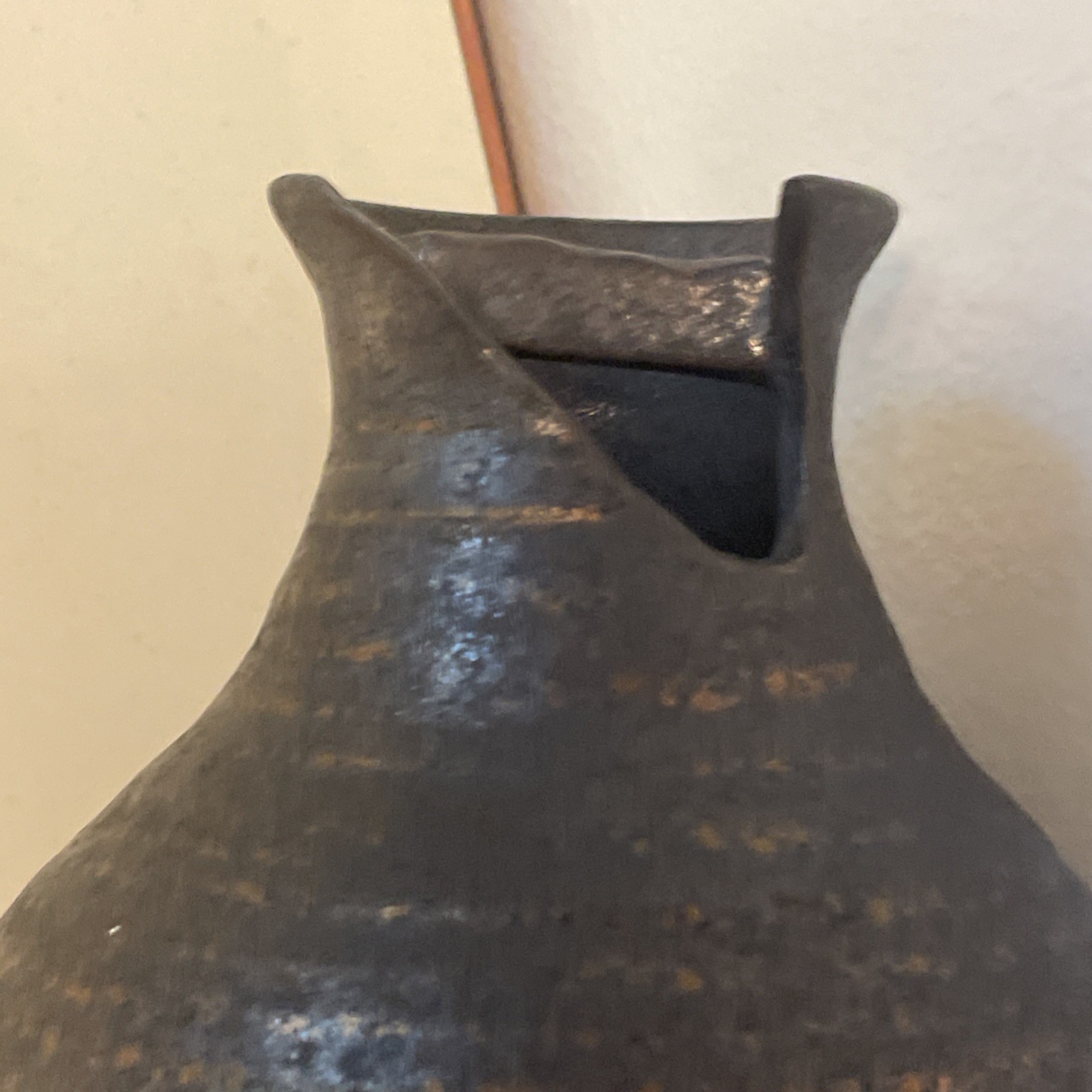 Studio Modern Art Pottery 6.5” Tall Charcoal Vase with Shimmering Glaze-EUC