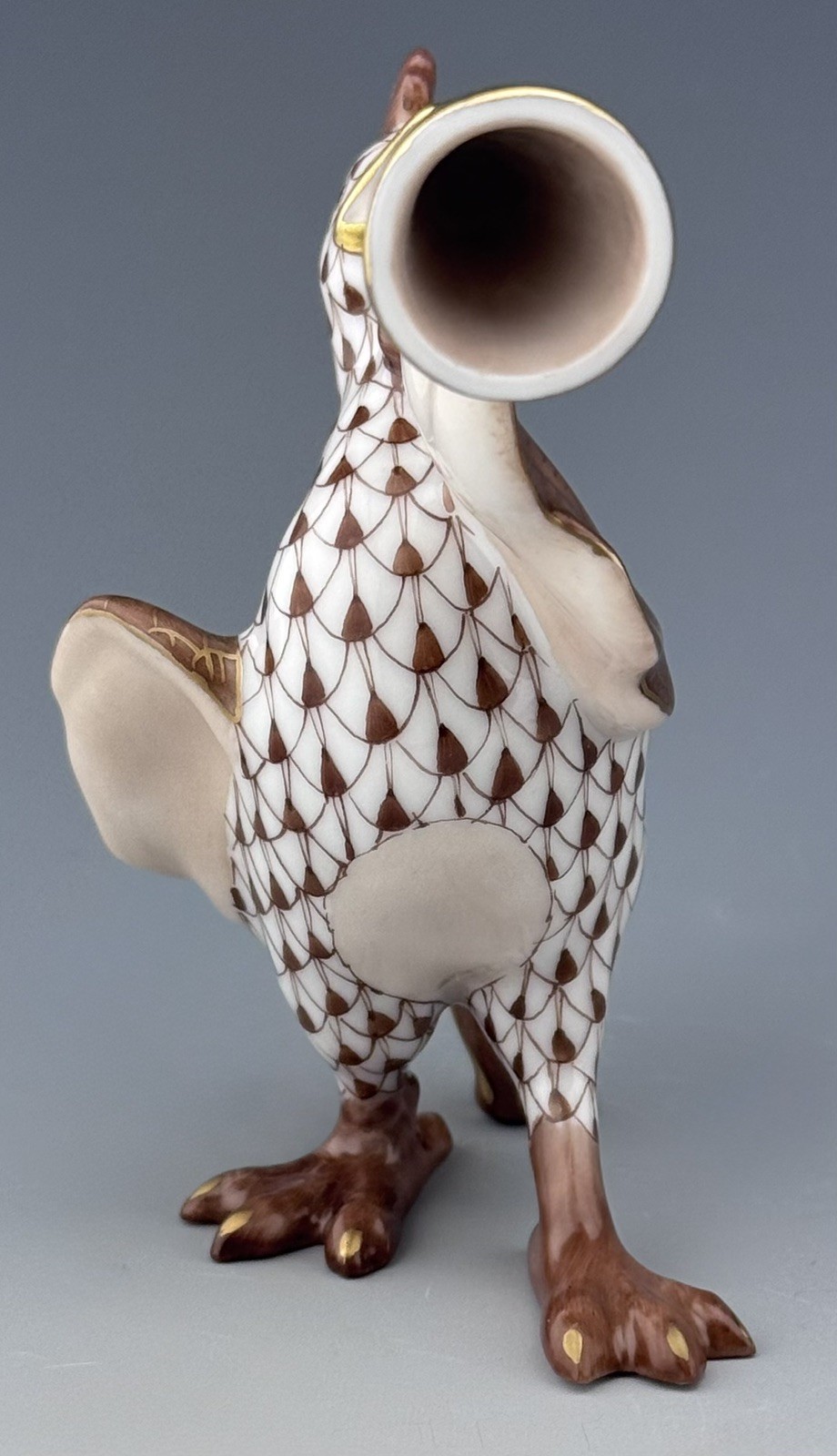 🦋 MINT HEREND Crowing Rooster Bird Chocolate Fishnet Figurine ($435 Retail)