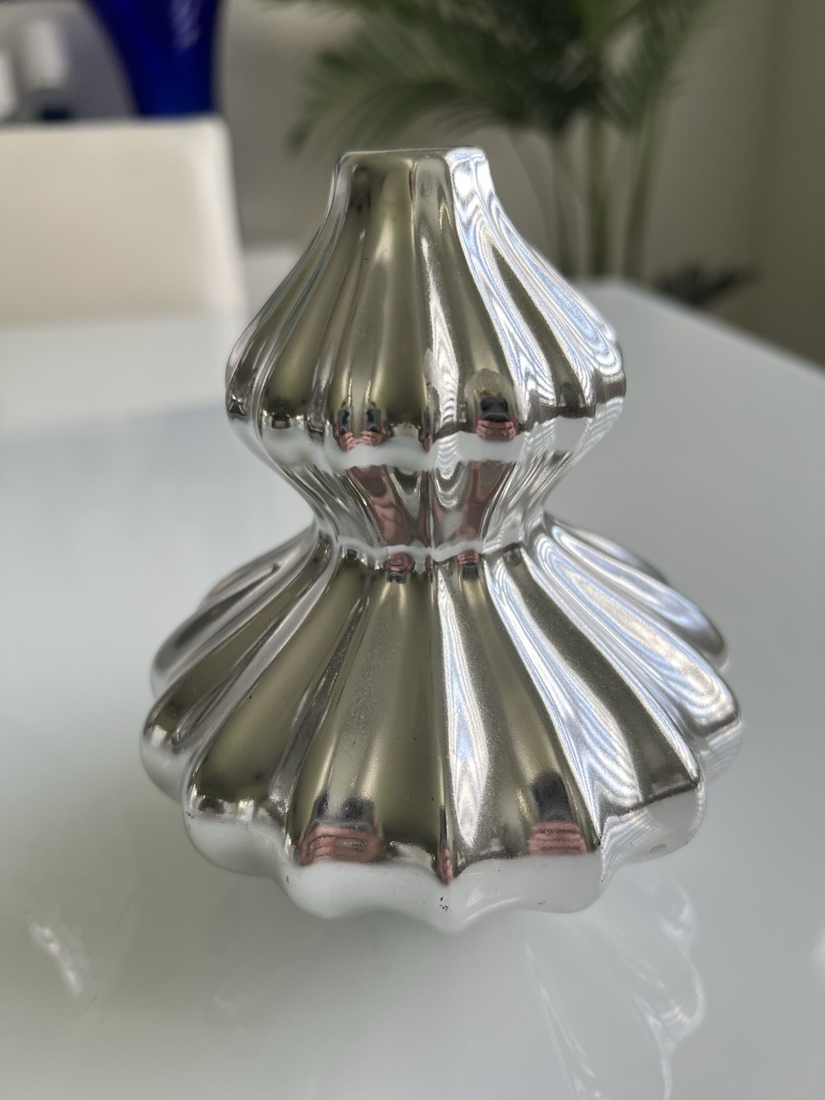 Z Gallerie Metallic Silver Glass Vase Modern Sculptural Bud Vase Textured