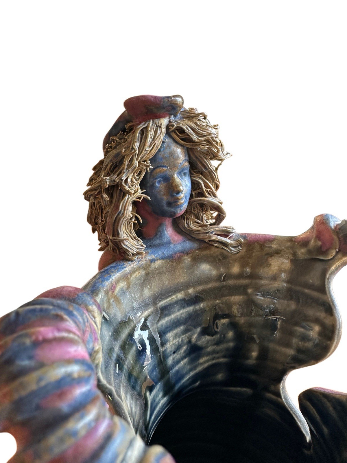RARE Michael Kennedy Ireland Figural Studio Pottery Vase Sligo Mermaid 10.5”