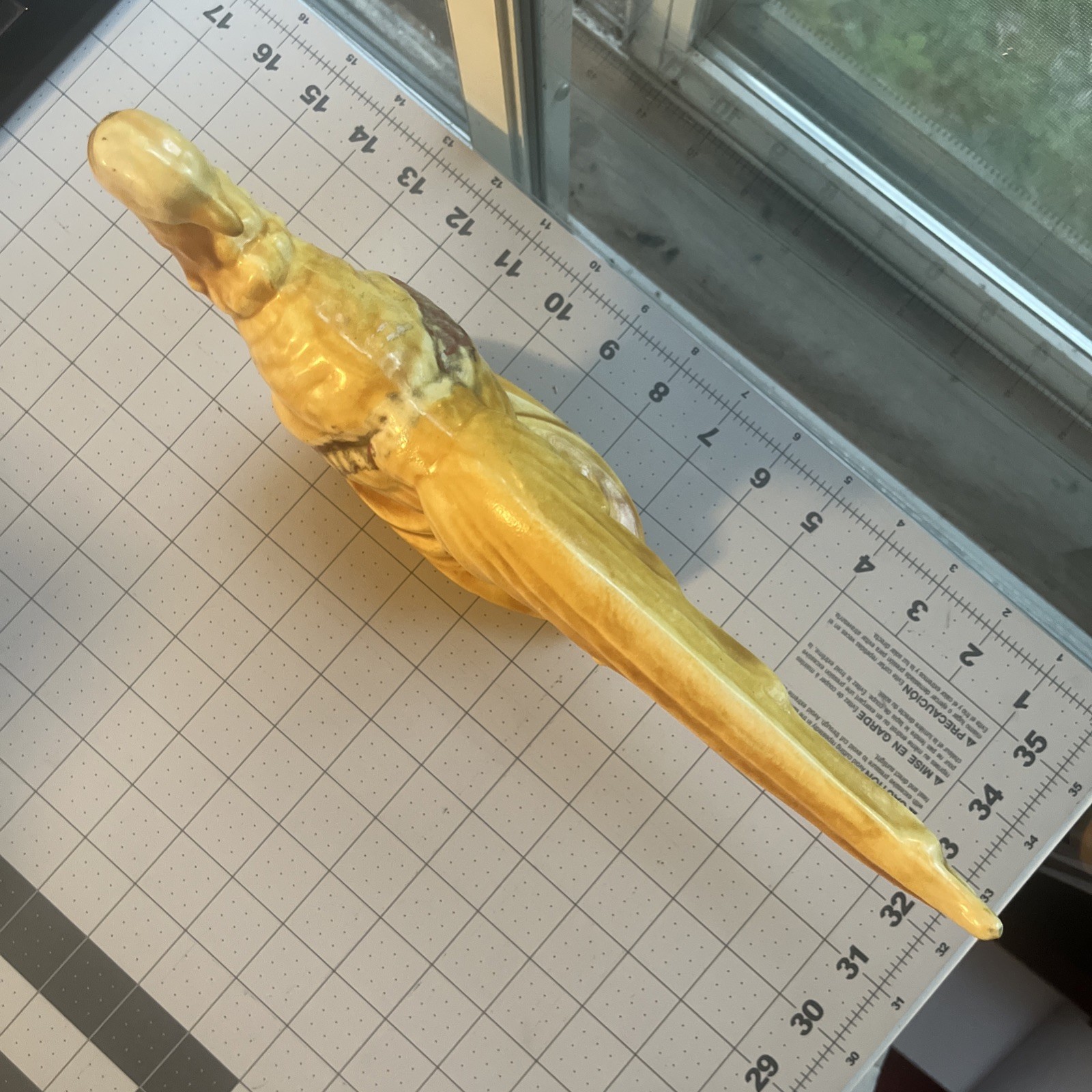 Vintage Pheasant Mustard Dandelion Yellow Orange Ceramic Figurine Art Pottery