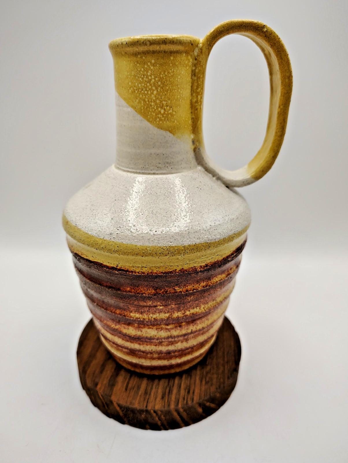 Studio Pottery Glazed Signed P&L Puerto Rico Rib Brown Yellow White Vase