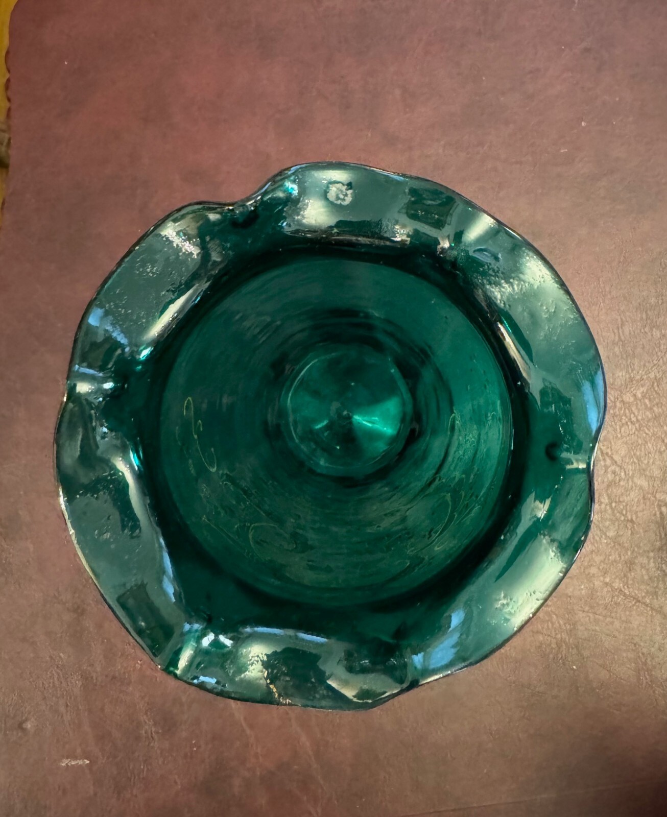 Murano Moser Tiffin style Victorian 1890s emerald gold green glass ruffled vase