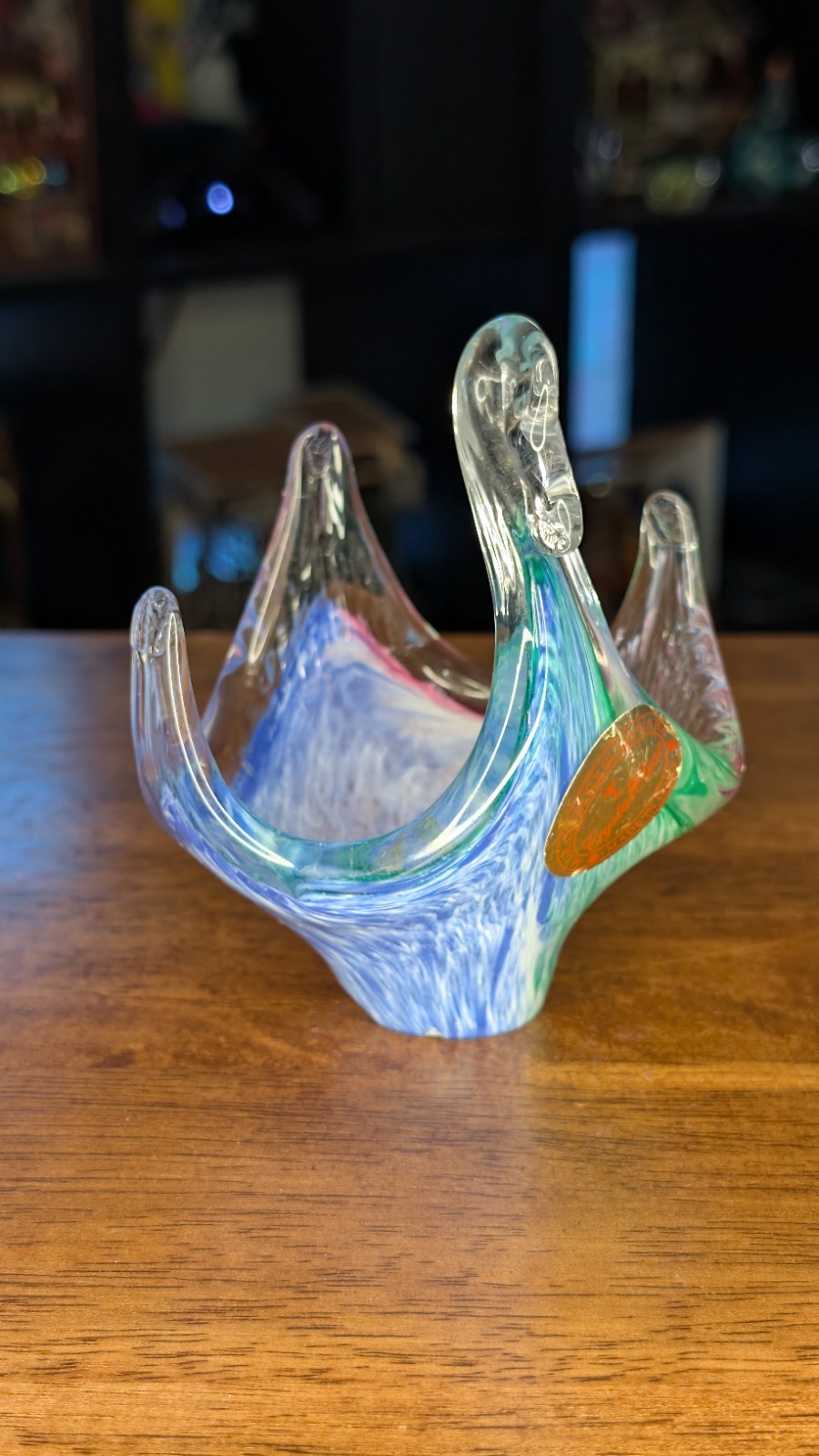 Vintage Murano Blown Glass Swan. Blue, Green & White. Approx. 5 Inches Tall.