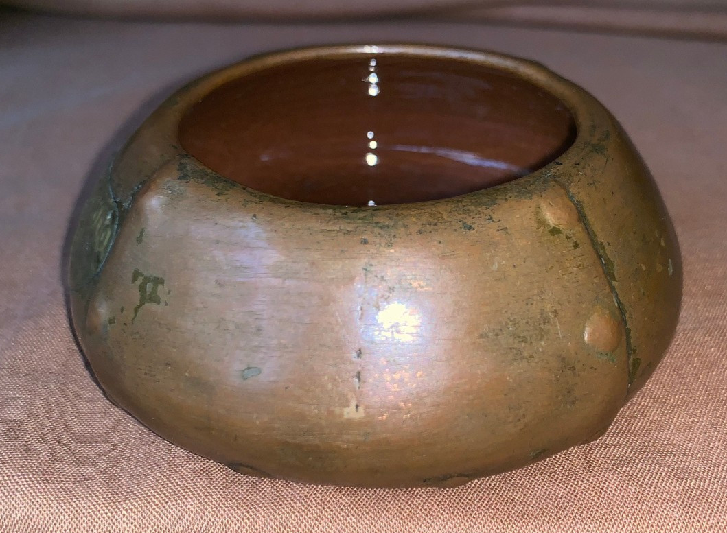 Clewell Pottery Rivited Bowl Arts & Crafts Advertizing “Fowler & Simpson” ExCond
