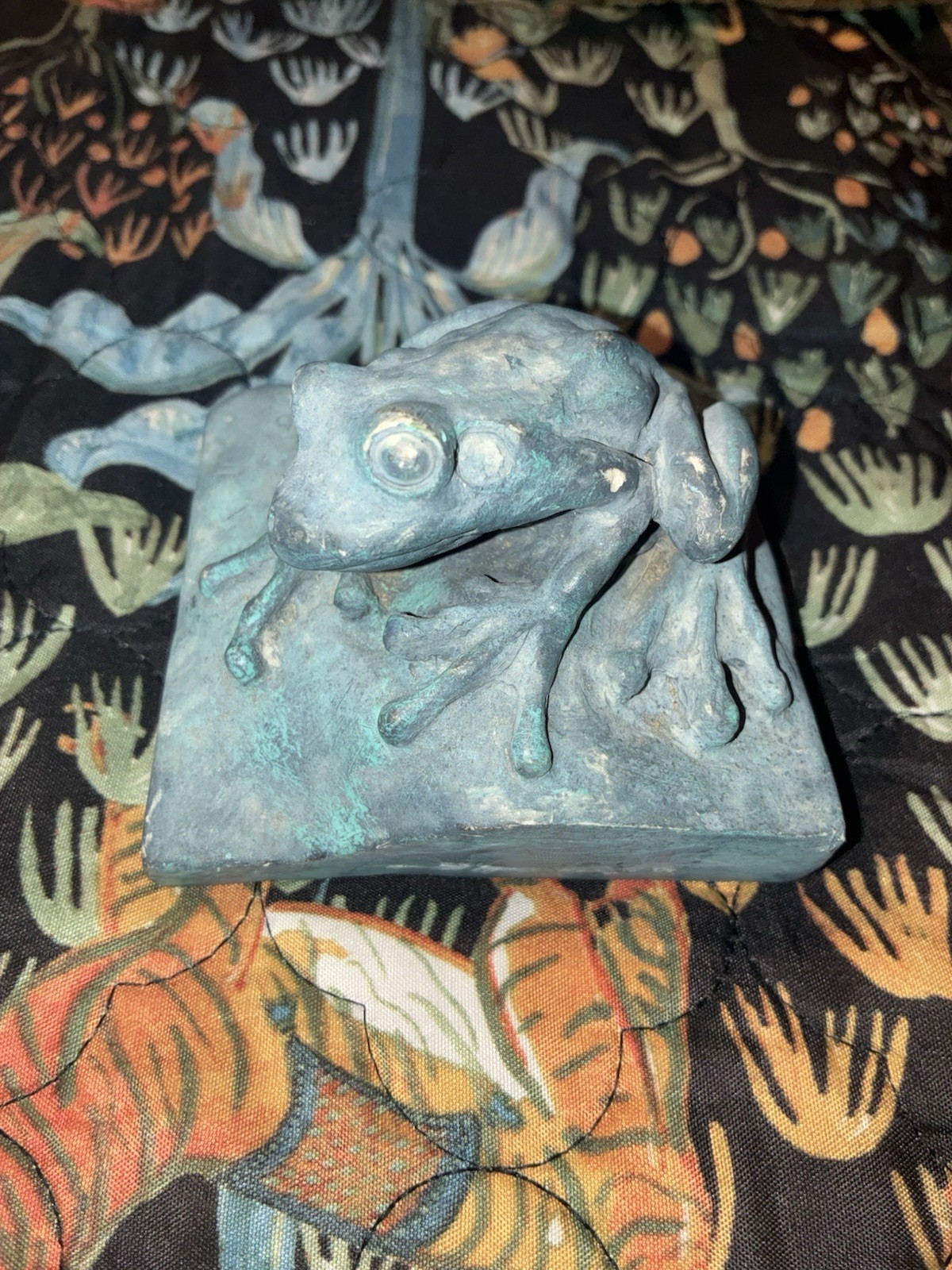 Vintage R. Vandamme 1996 Signed Art Pottery Frog Figure w/ Bronze Patina