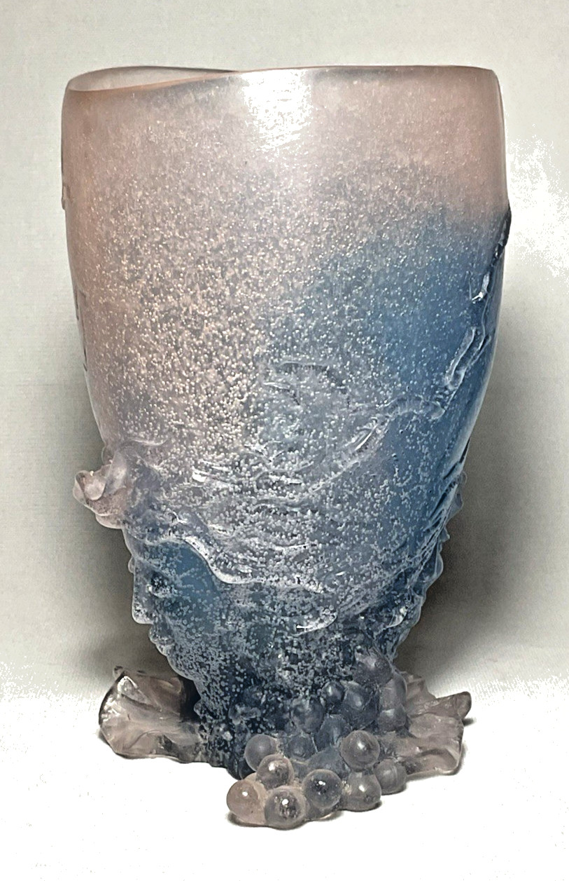 DAUM ~ Pâte de Verre Crystal 7.25″ VASE w/God of Wine Face (Bacchus) ~ France