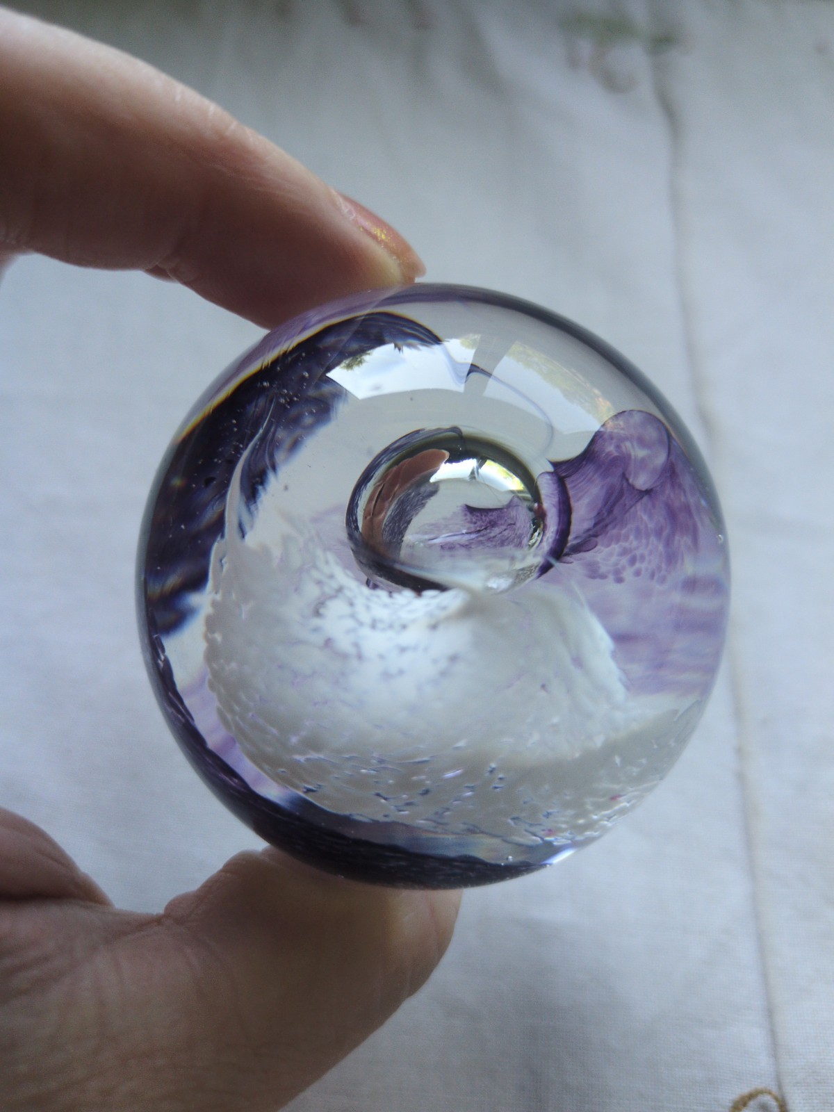 Vintage CAITHNESS Moon Crystal Scotland Yellow, Purple , White Swirl 2″
