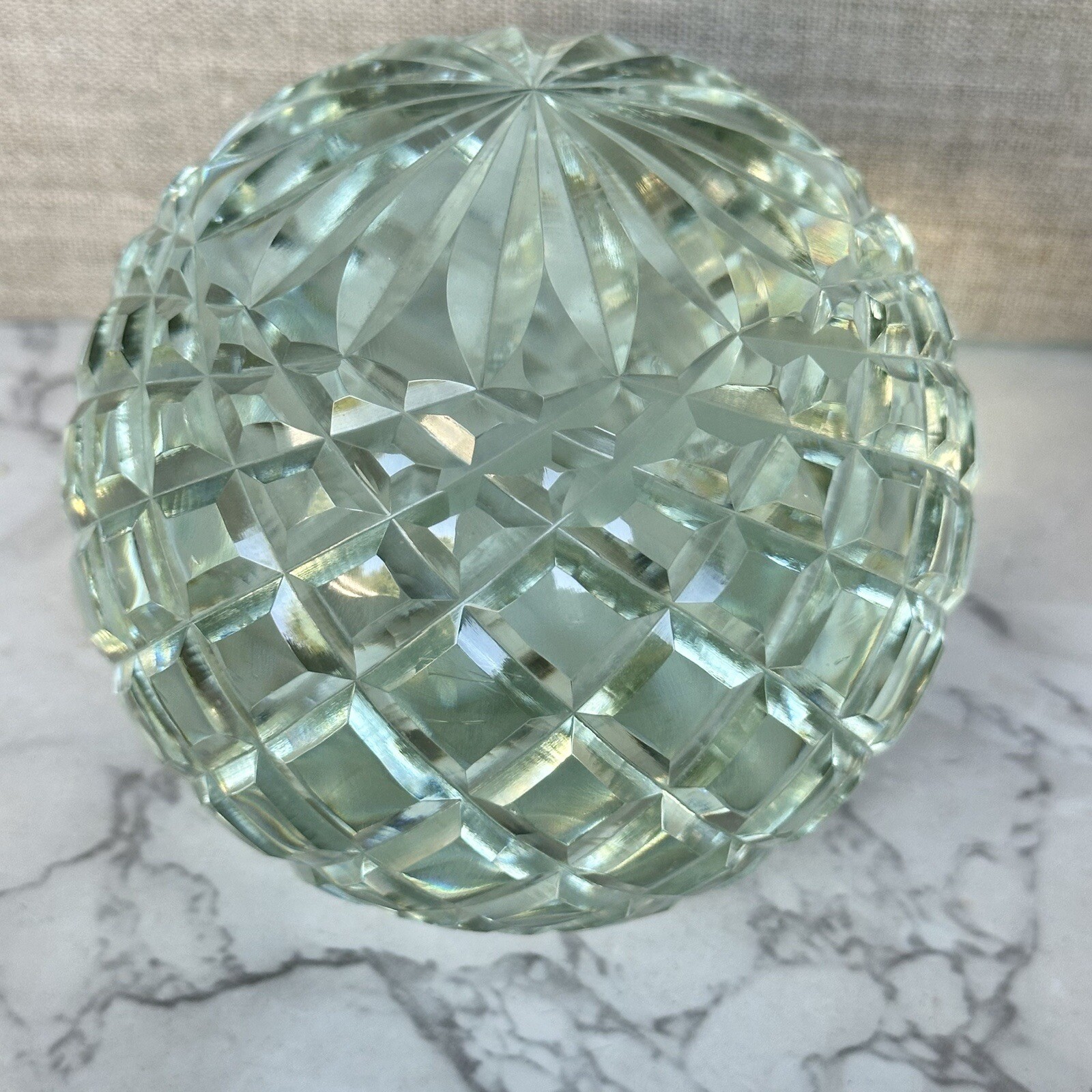 Clear Diamond-Cut Solid Crystal Glass Lg Globe Sphere Paperweight VTG 4 lb 4.25″