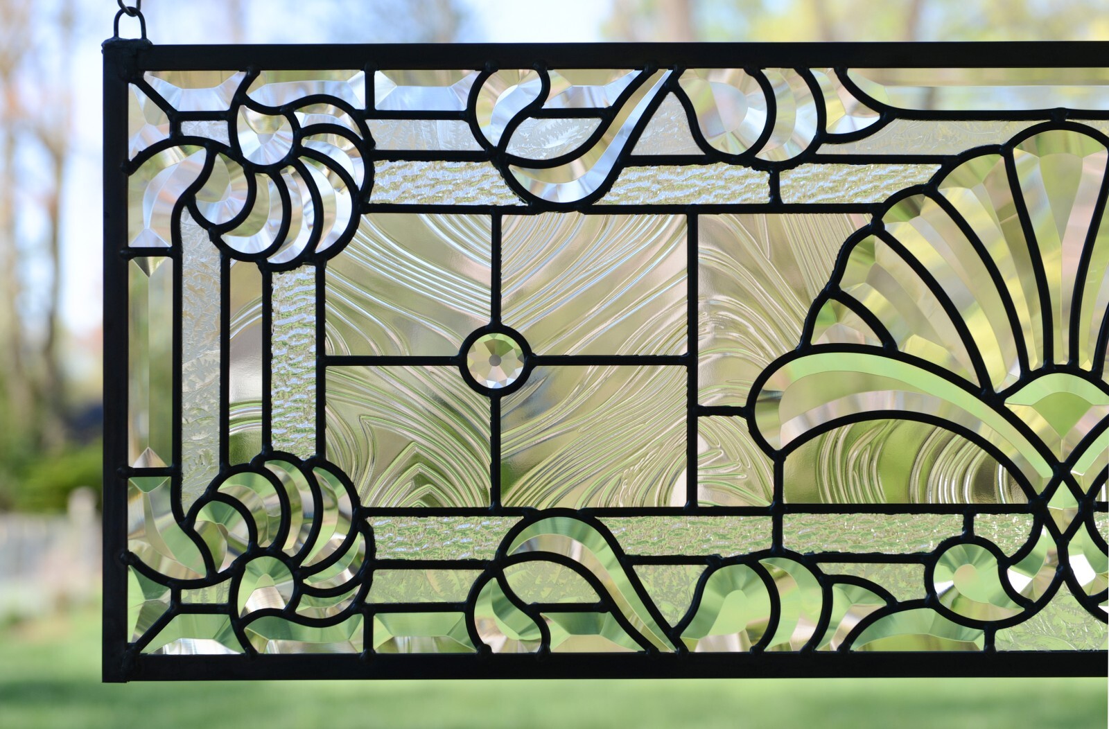 36″ x 12″ Stunning Handcrafted All Clear Stained Glass Beveled Window panel