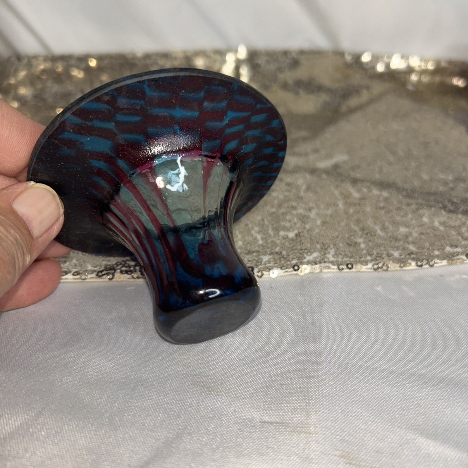 Antique Blown Glass Miniature Top Hat Glass Vase/ Candle Holder. Great Colors