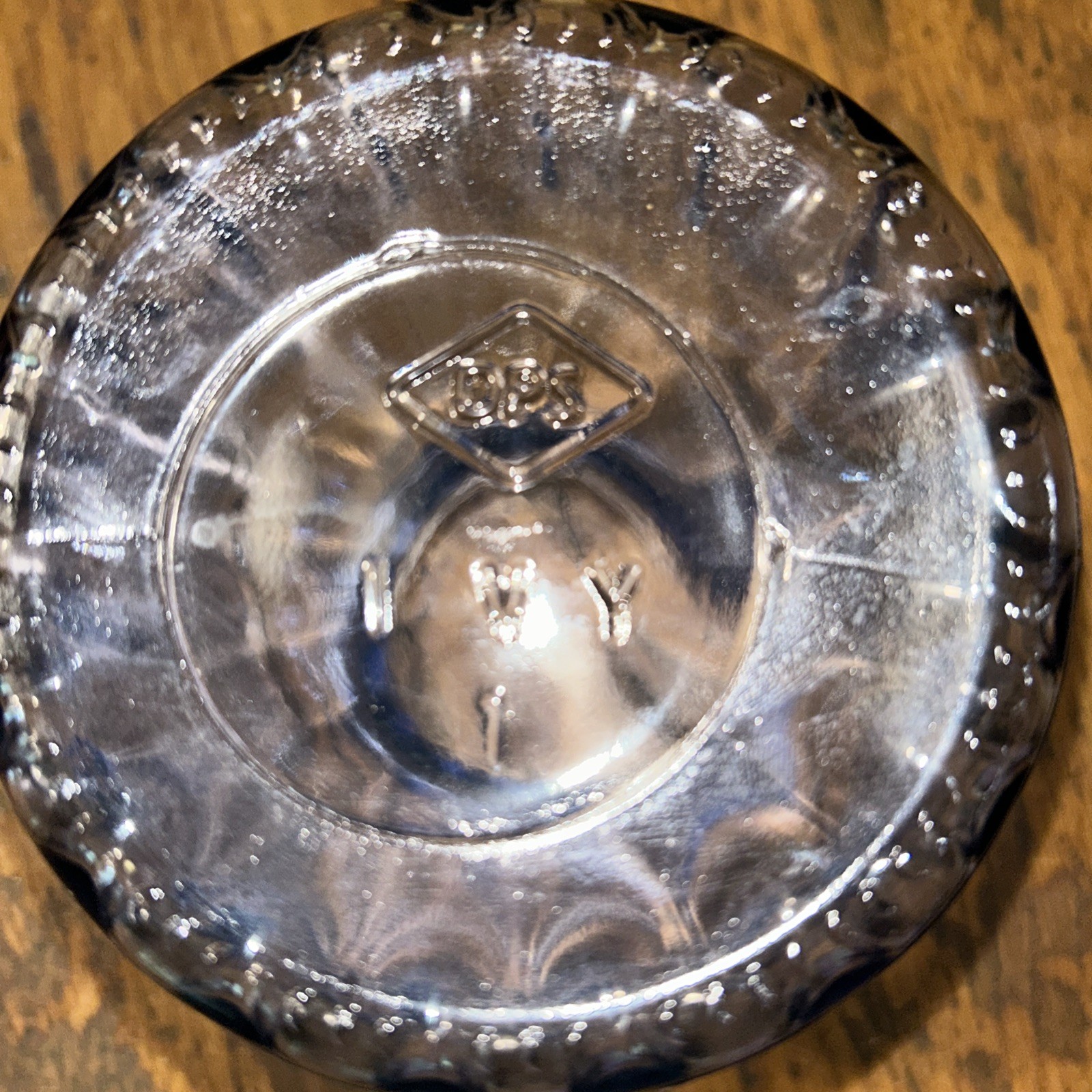Vintage Stamped DPS IVY Blue Depression Art Glass Vessel Vase Jar 5.5″x3″