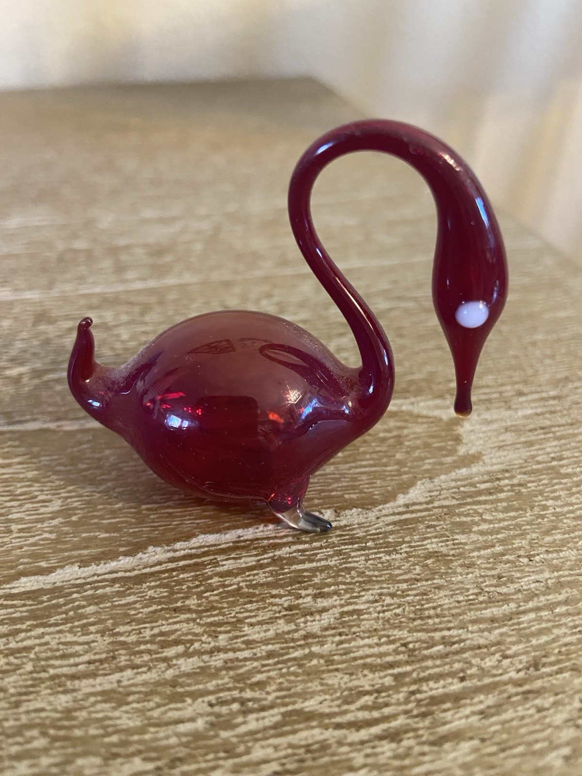 Hand Blown Glass Red Swan 2.25” W X 2.0” T