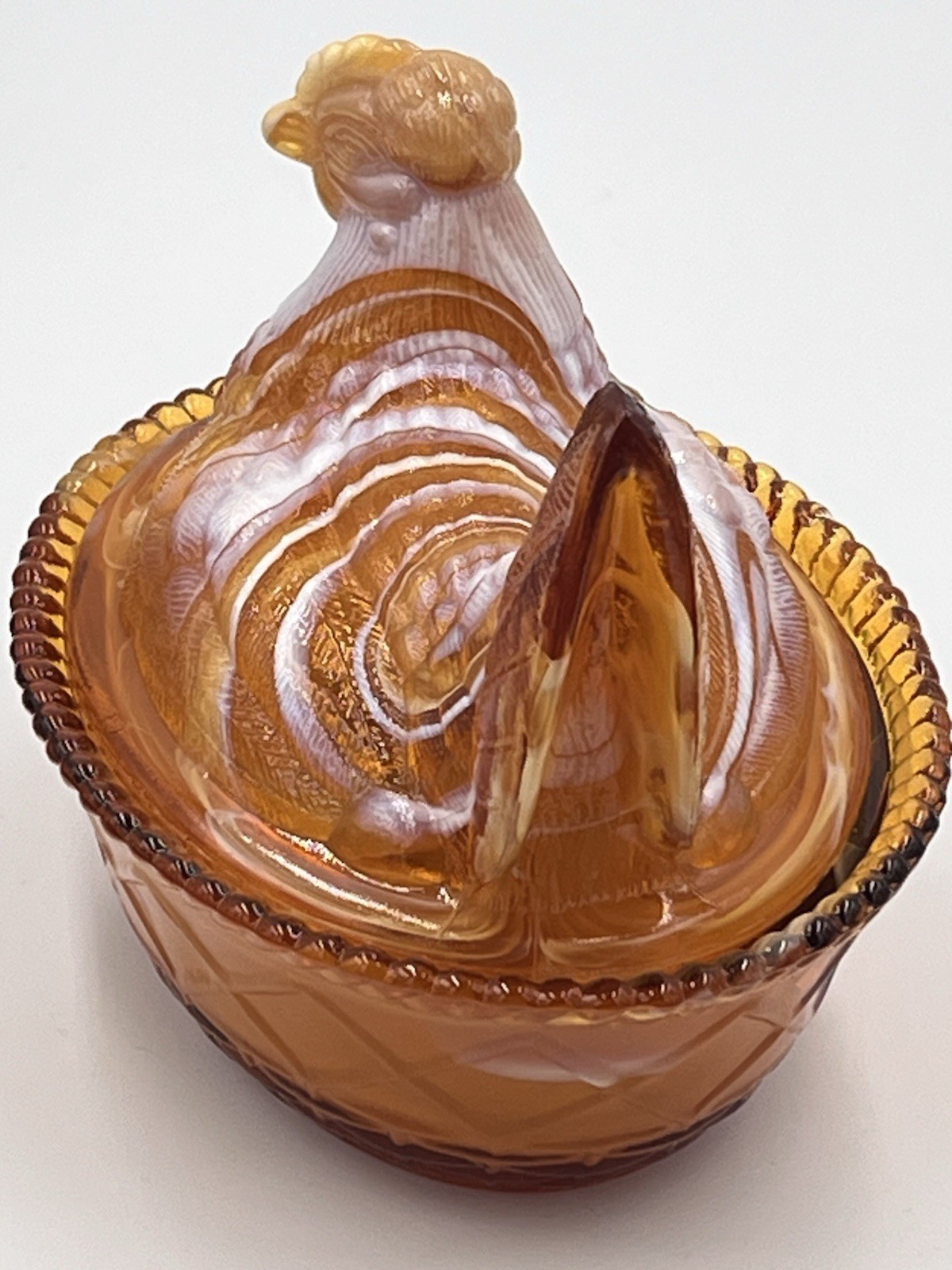 Rosso Westmoreland Carmel & White Slag Art Glass HenOn Nest Vintage !LAST ONE!