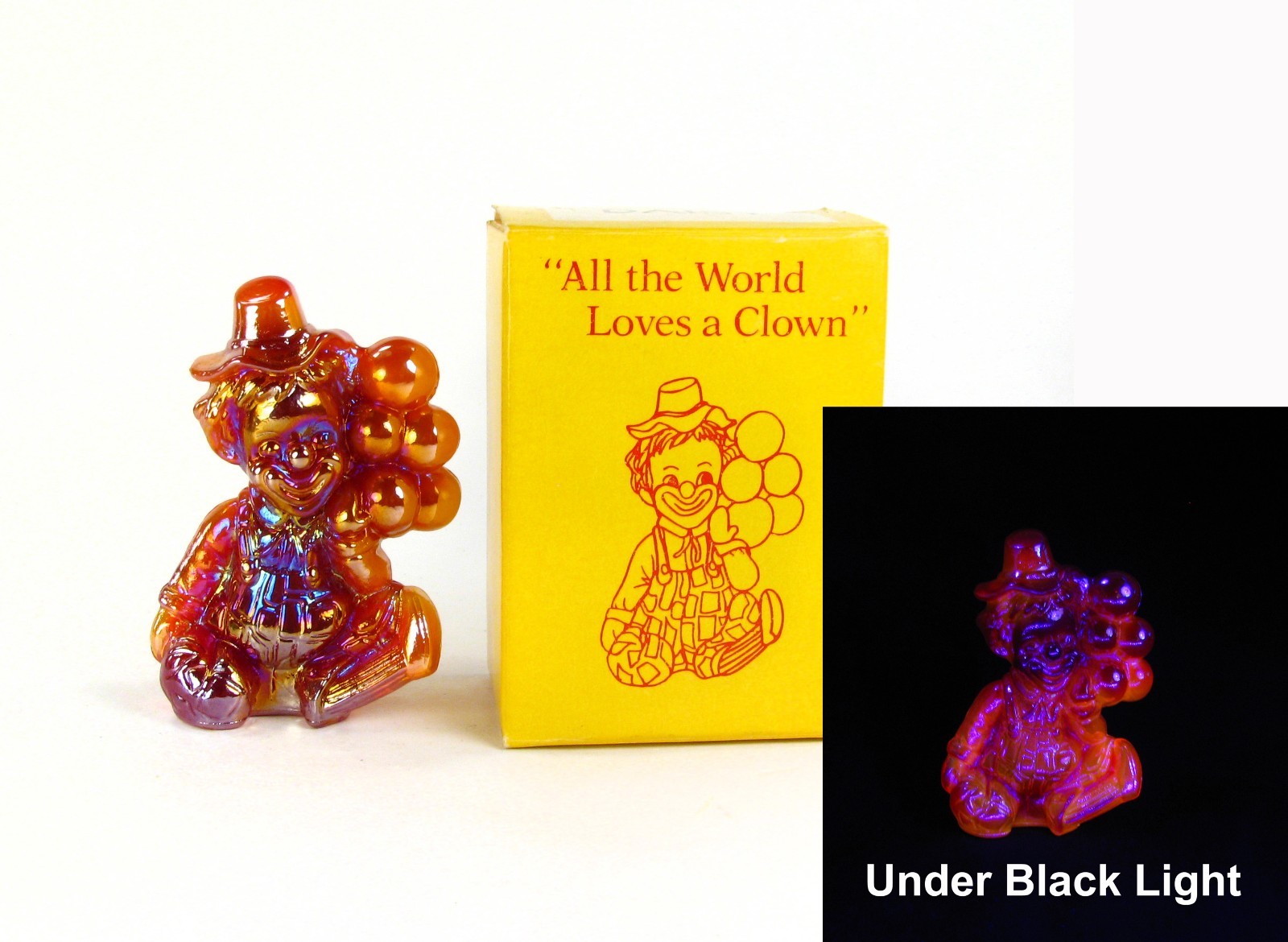 Mosser Glass Red Carnival Balloon Clown “Daisy” 1981 – Some UV Glow