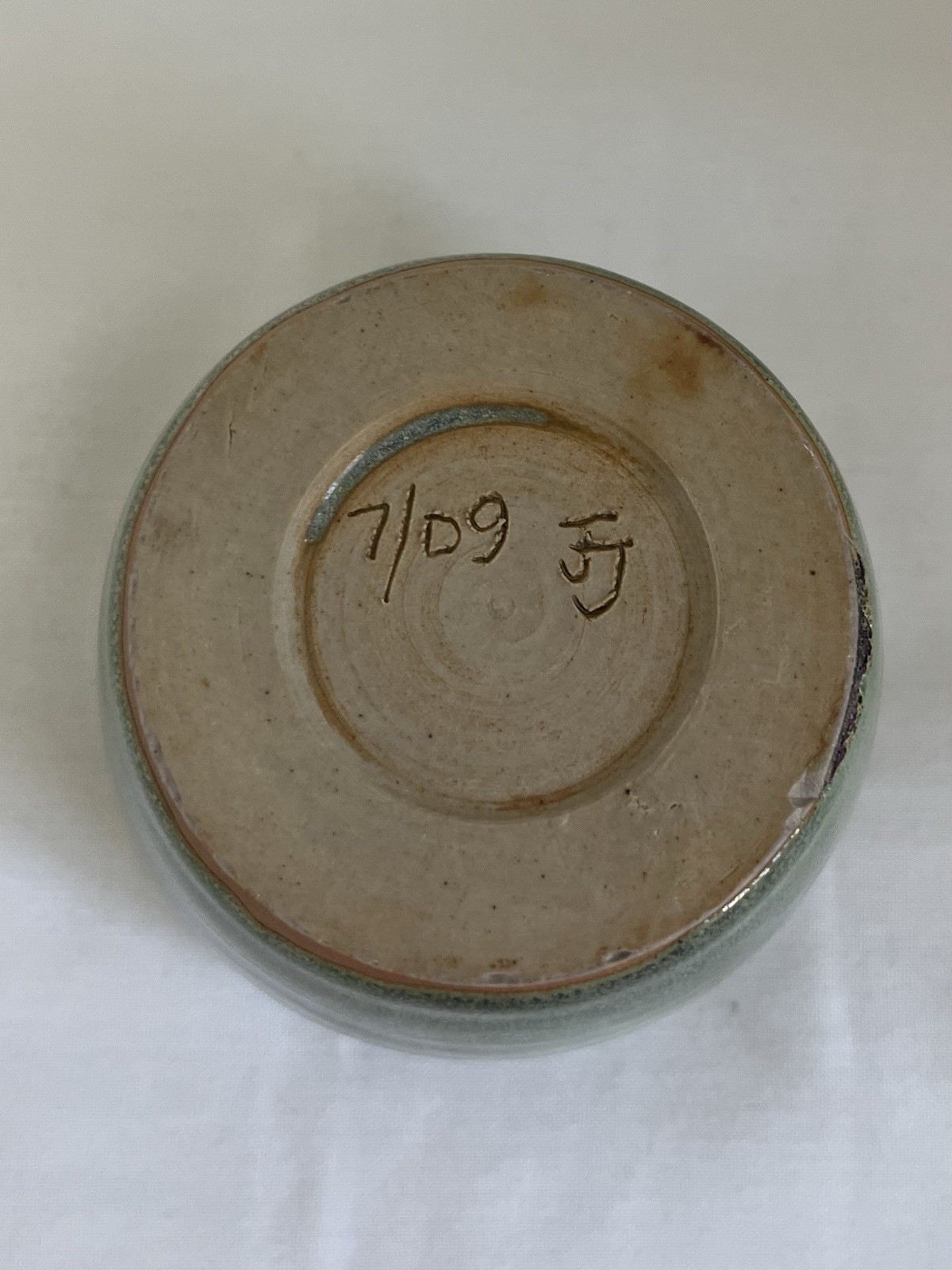 Studio Pottery Small Planter Green Glaze Signed 3” Height 3 5/8” Diameter