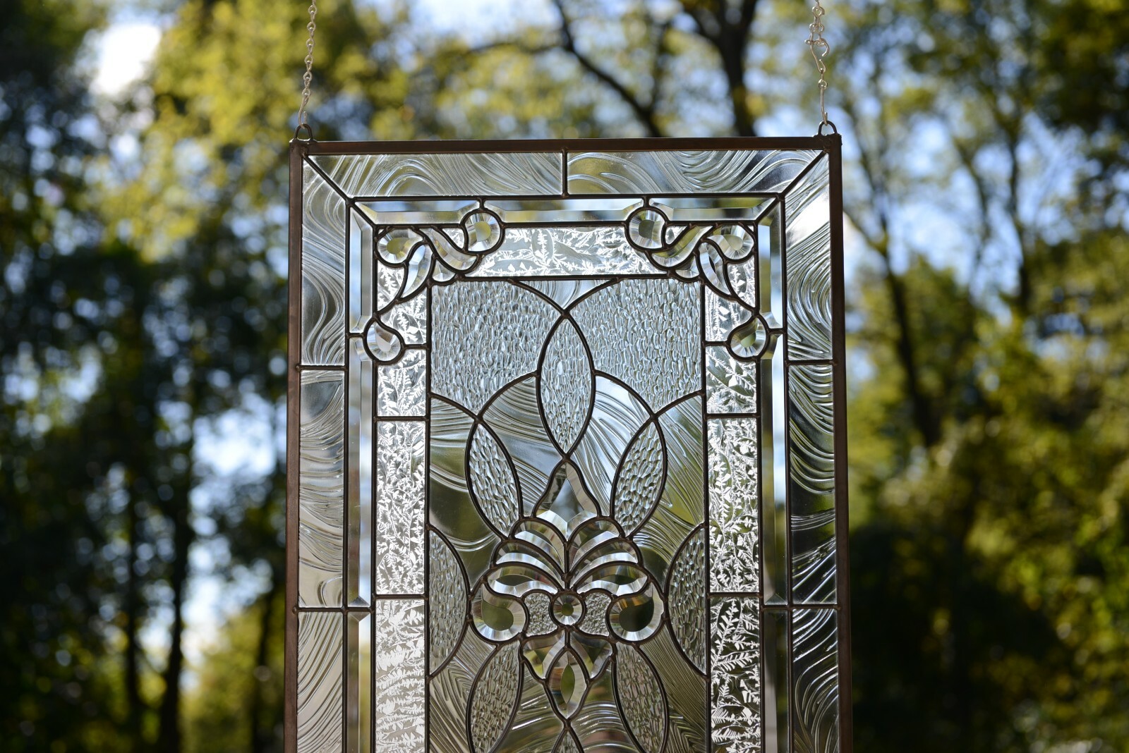 20″ x 33.75″ Stunning Handcrafted stained glass Clear Beveled window panel