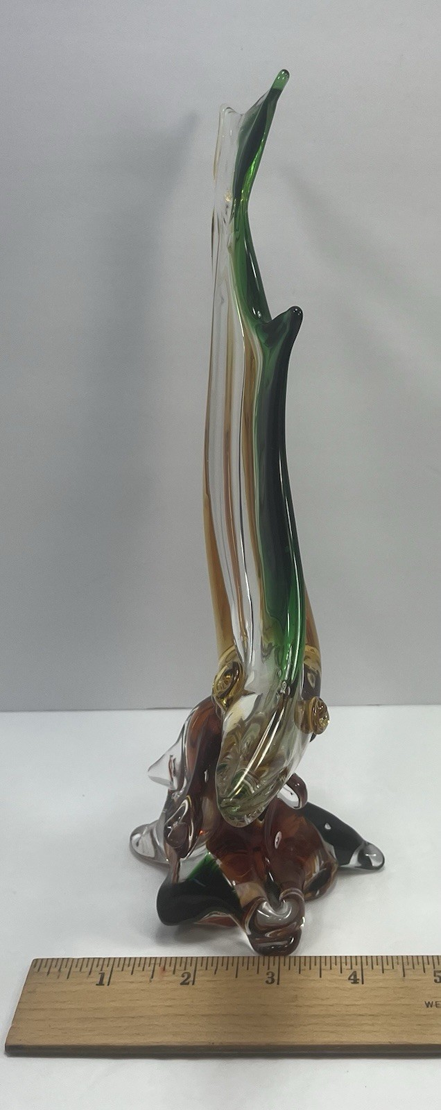 Beautiful Decorative Glass Fish 10.5 In. Tall Green Yellow Brown Murano-like