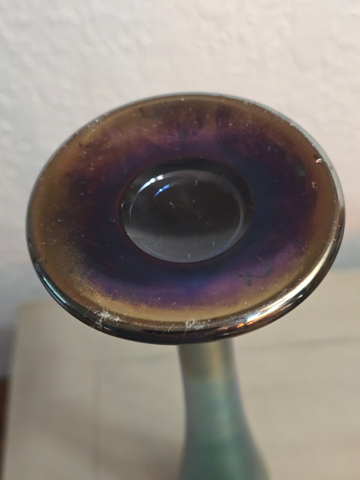 Blue/Green Iridescent Aurene Bud Vase, Studio Glass, Unsigned, 11 1/4 In.