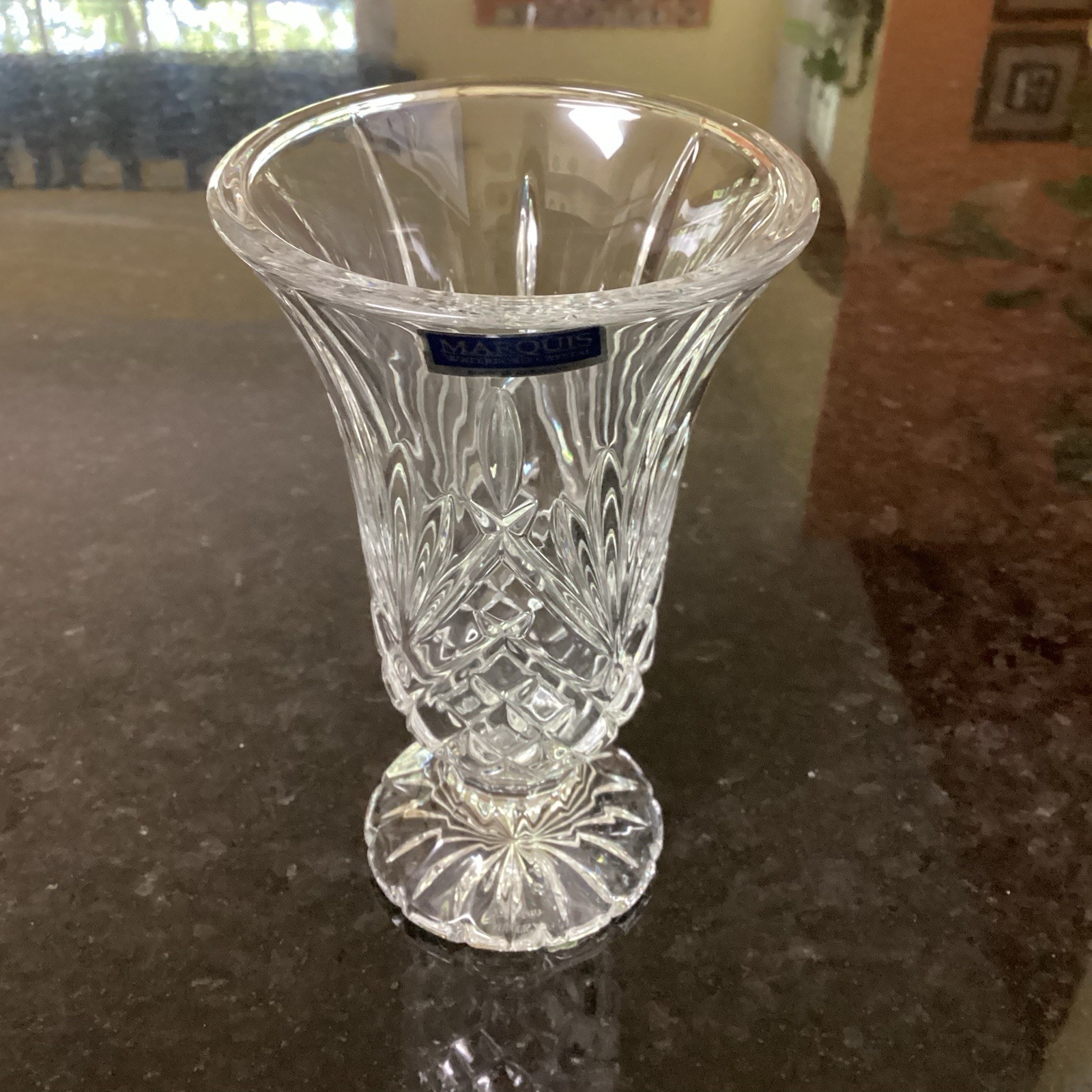 WATERFORD CRYSTAL Marquis Pedestal 6″ Vase Glendale Pattern Clear Mint Condition