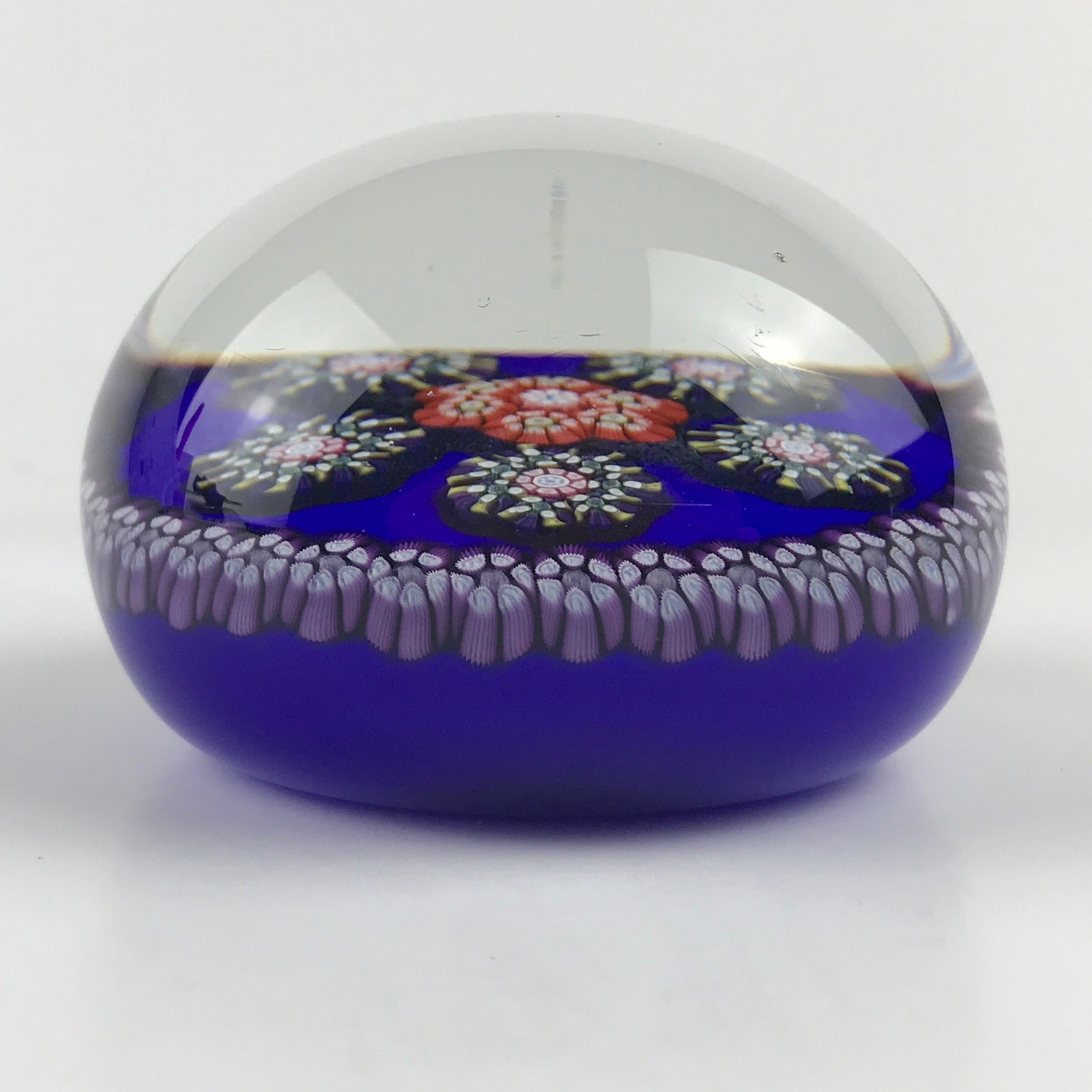 Perthshire 1975C Millefiori Circlets Cane Clusters Ring Blue Ground Paperweight