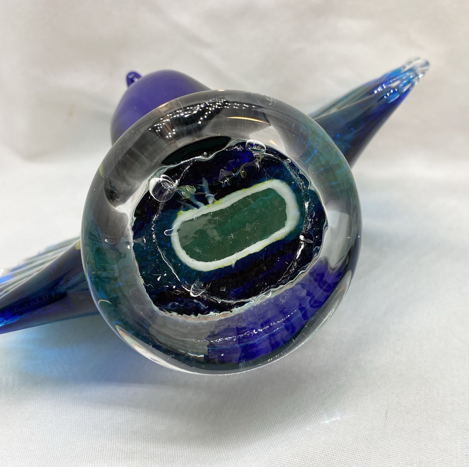 Vtg Dynasty Gallery Art Glass Colorful 7” T Peacock Figurine Blues Greens Yellow