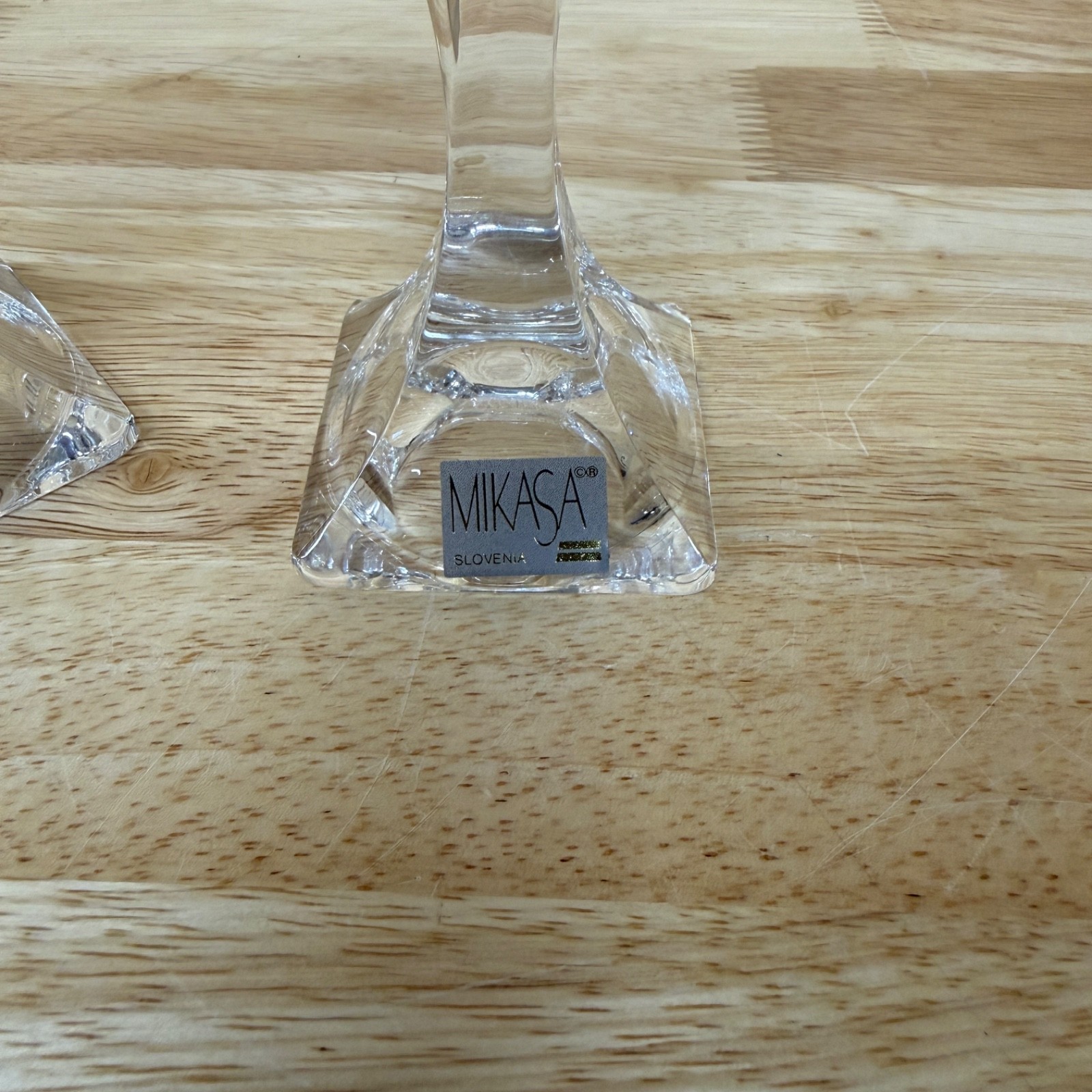 Vtg Pair Mikasa 5 1/2″ Art Deco Candlestick Holders Slovenia Lead Crystal Tulip