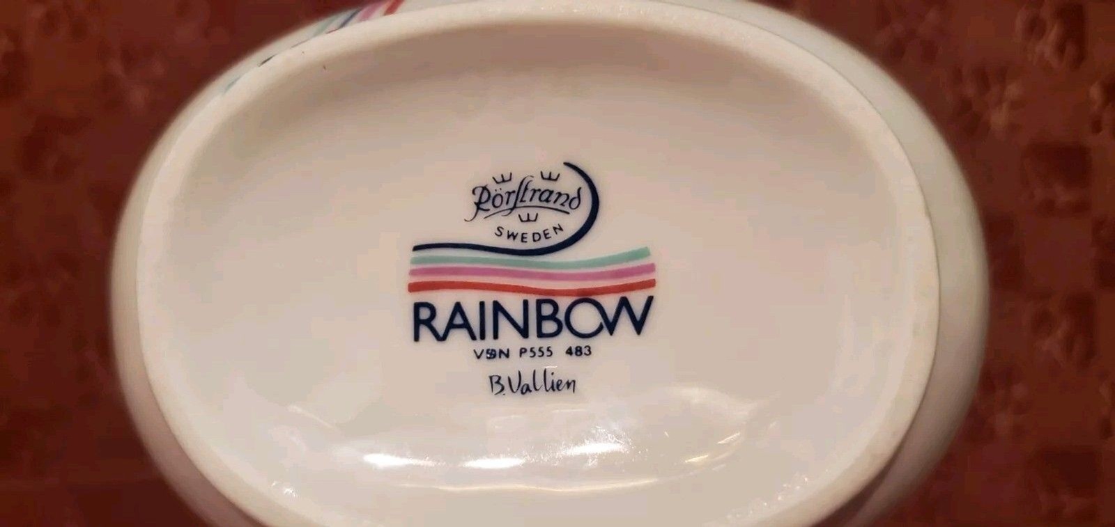 Vtg Rörstrand Vase Rainbow Stripe Oval B Vallien Ceramic Porcelain Vessel SWEDEN