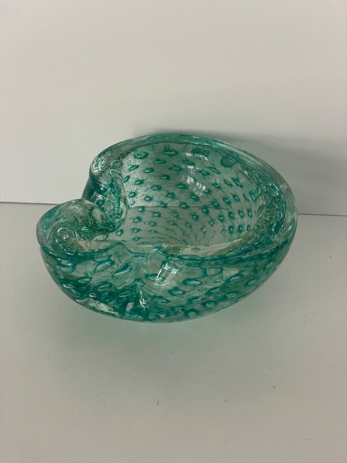 Barovier & Toso Green Murano Glass Gold Oro Ashtray/Bowl Controlled Bubbles