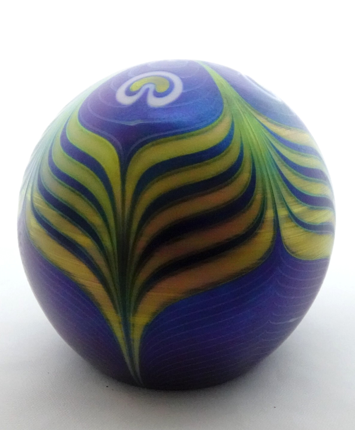 Signed Grant Randolph Studios Art Glass Pulled Feather Peacock Paperweight 82/86