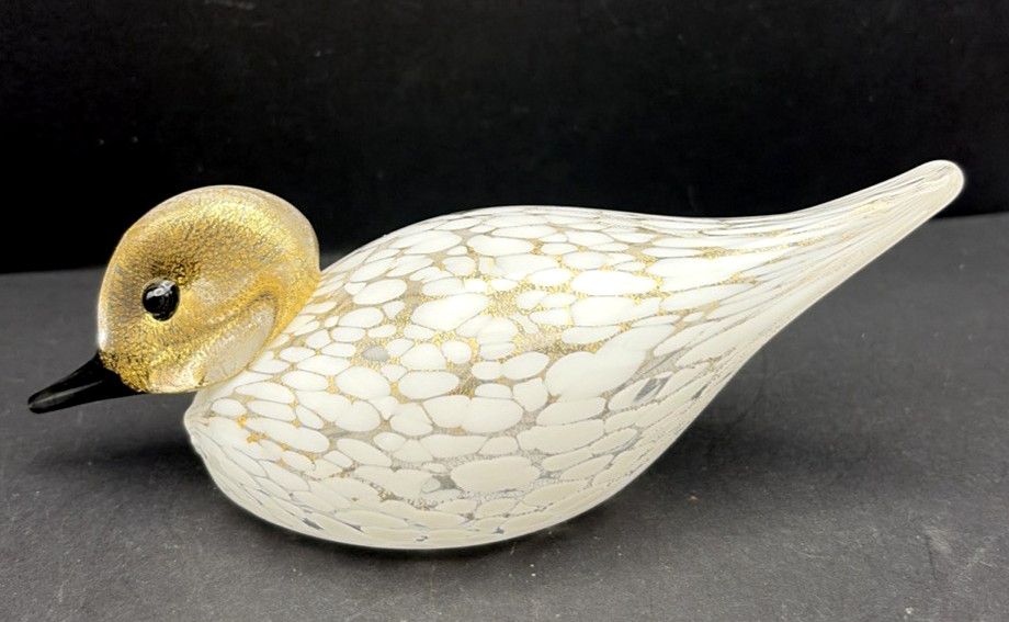 Vintage Murano Art Glass Duck Figurine Black and Gold Aventurine