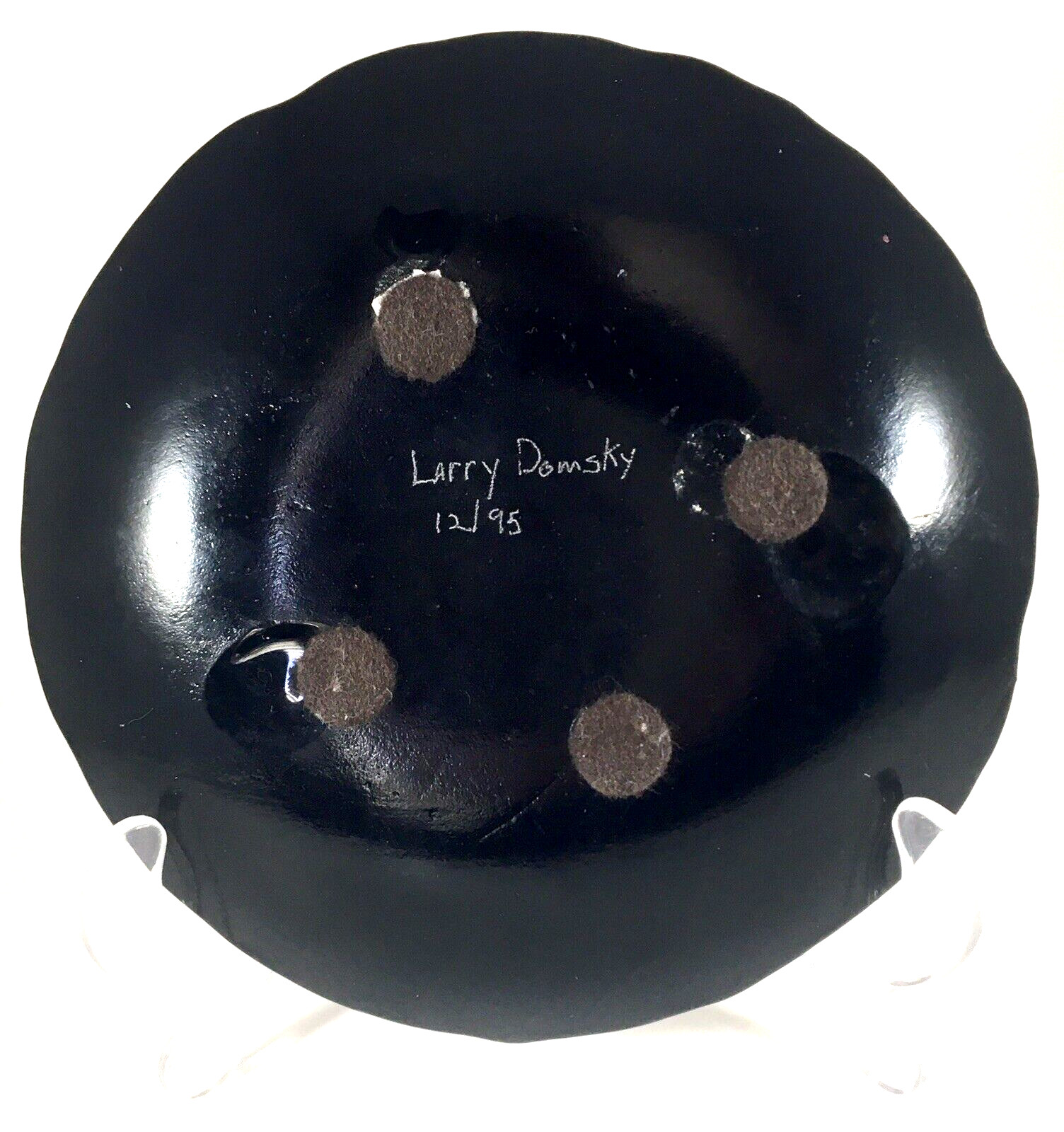 Larry Domsky 1995 Art Glass Bowl Signed Dichroic Retro Abstract Design NV