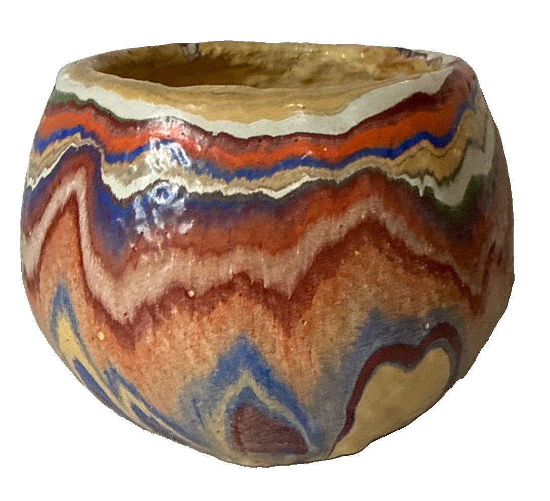 Vtg Multicolor Swirled-Glaze Ozark Roadside Tourist Pottery Flower Pot 1930’s