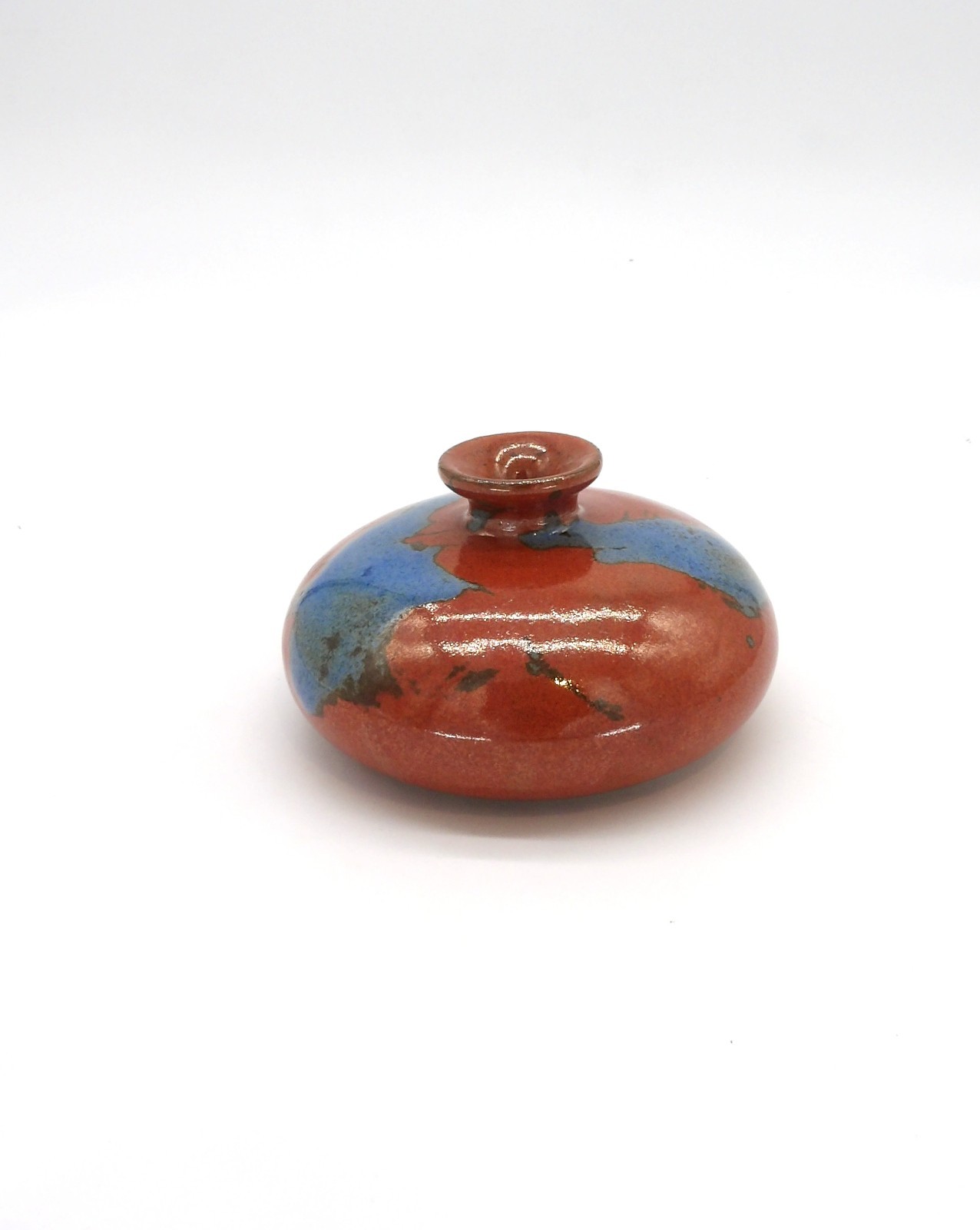 Red & Blue Glazed Studio Art Pottery Vase Signed by Artist RA