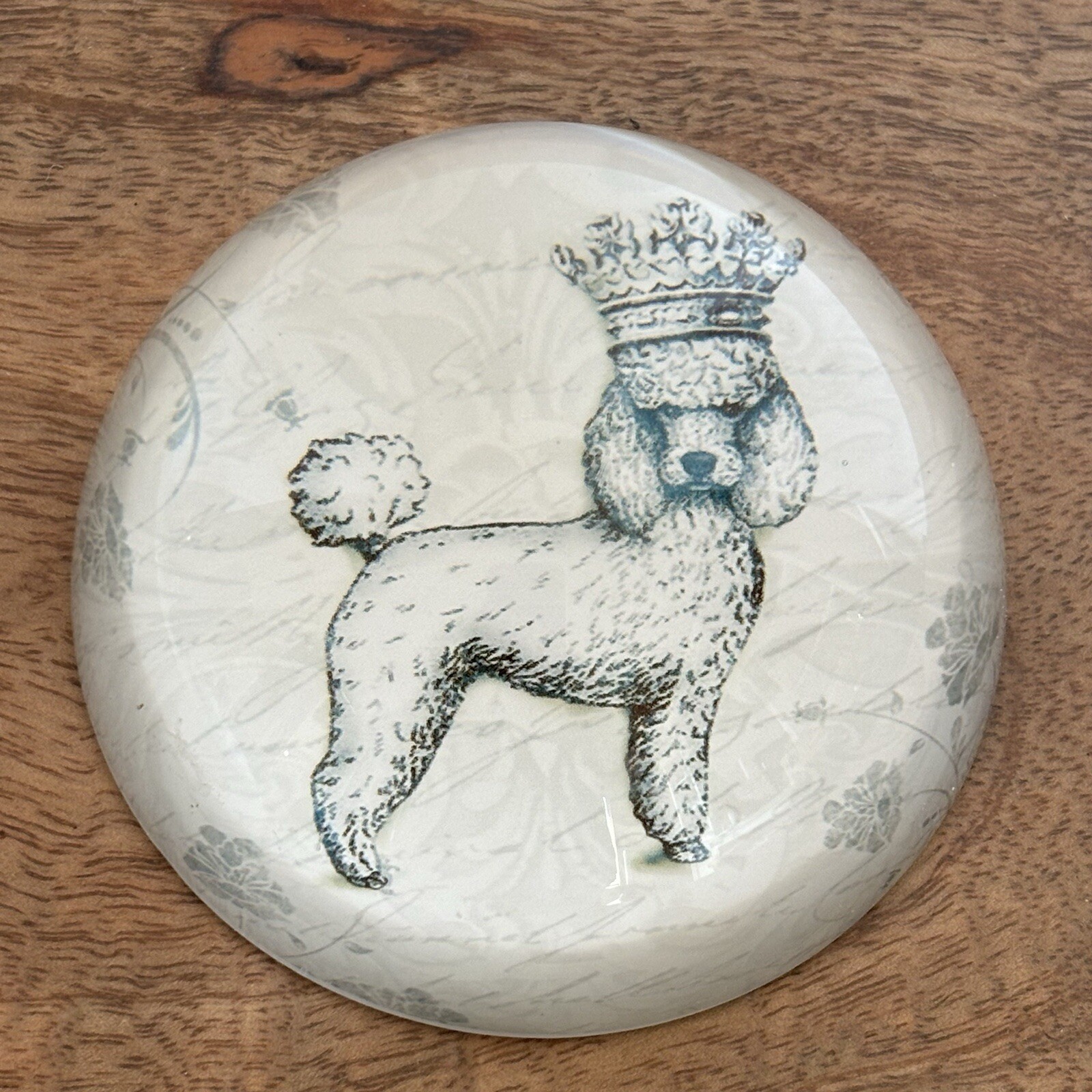 Vintage Glass Poodle Domed Paperweight Desk Decor