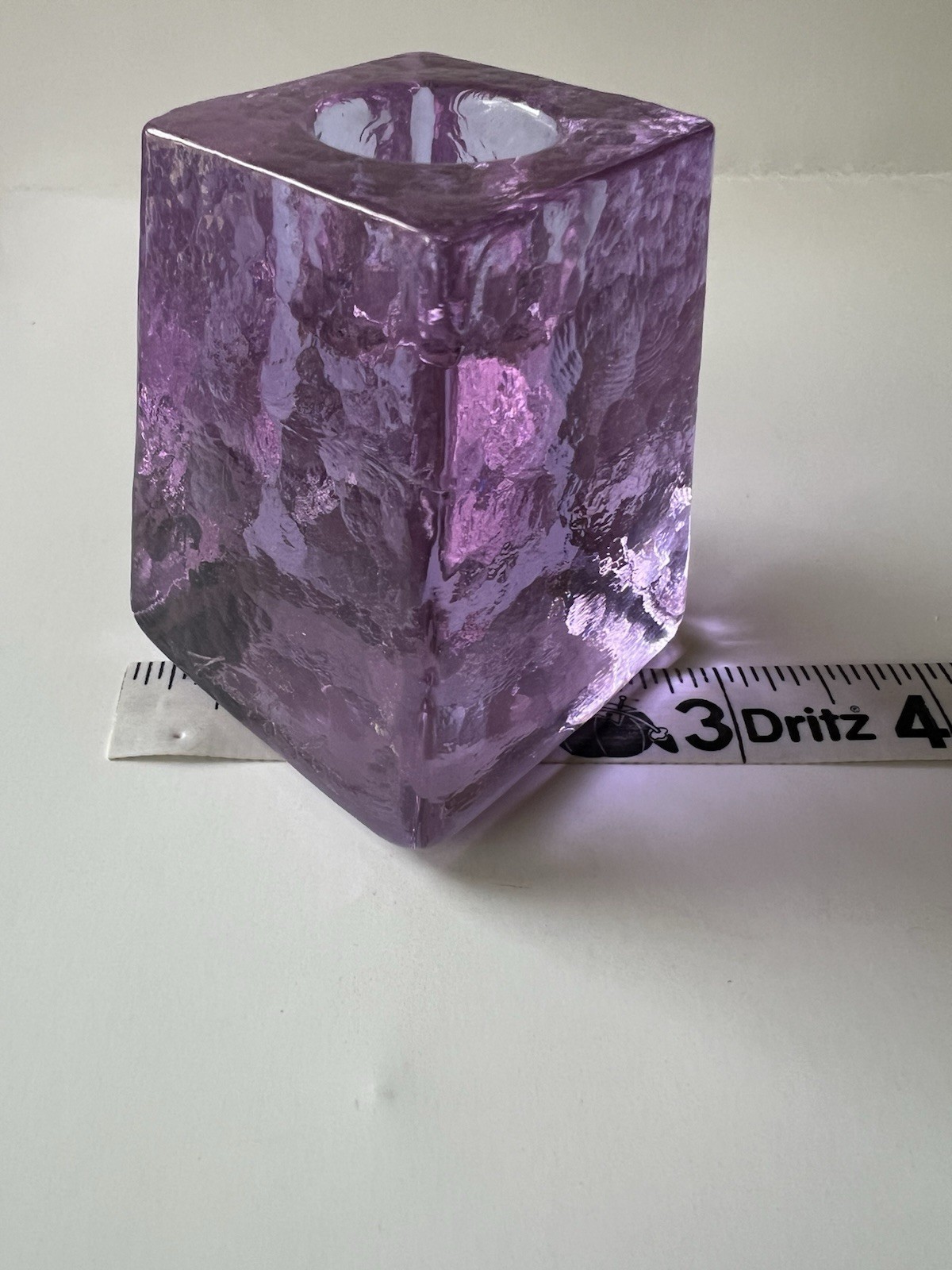 Fire and Light Lavender Neodymium Recycled Glass Candlestick Holder With Label