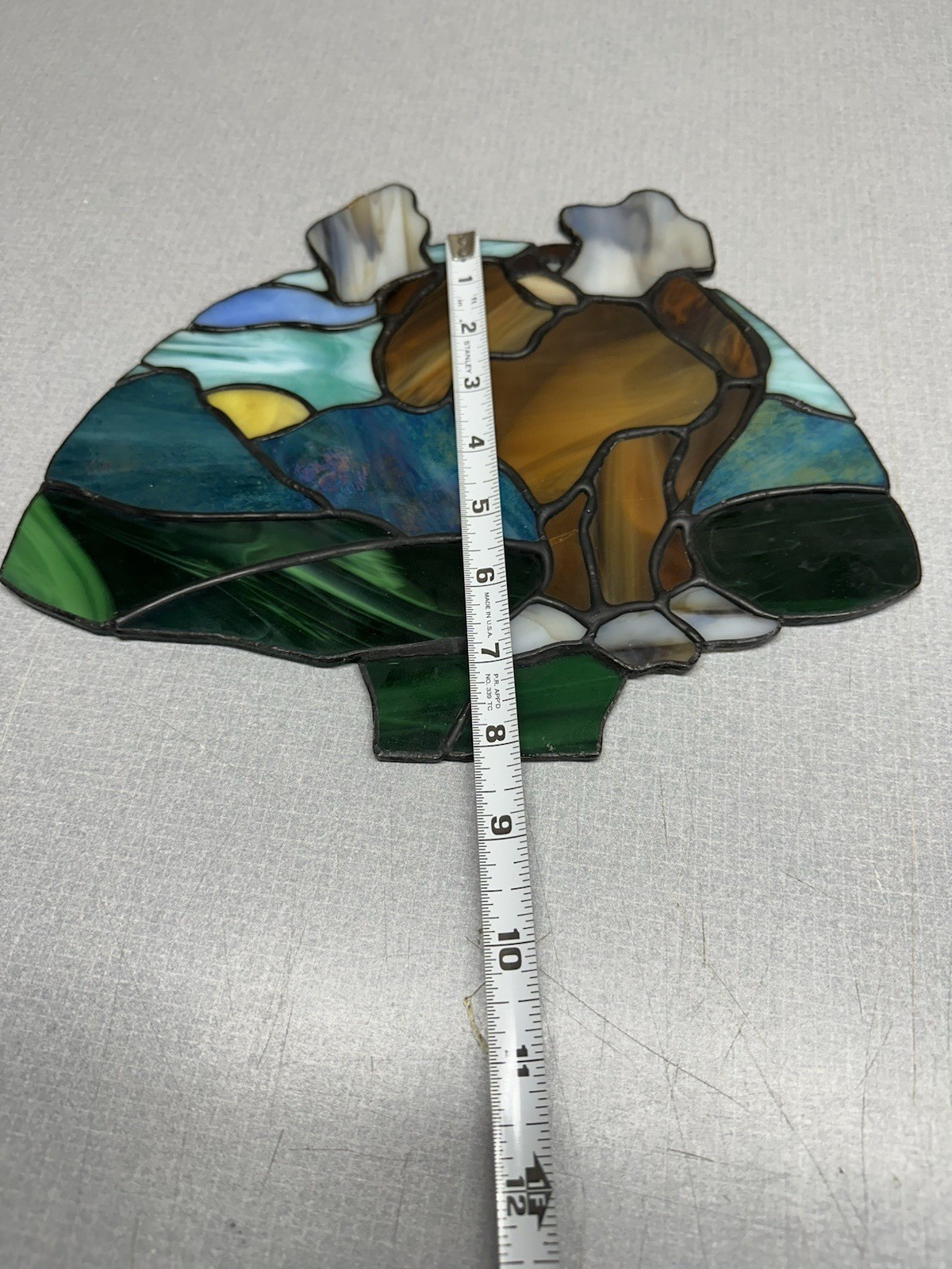 Stained Glass Artwork w/Majestic Moose Standing in Forest 11″ x 9″ Green Brown