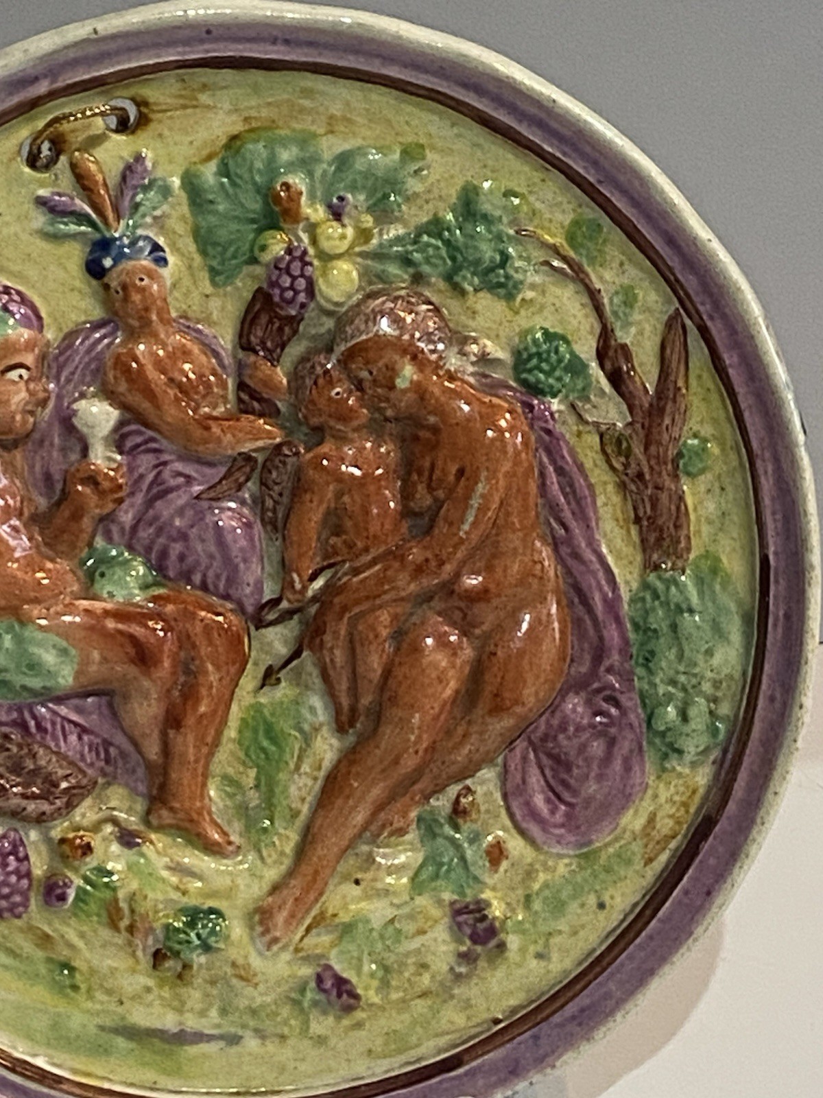 Staffordshire Pearlware Pink Luster Wall Plaque Cherubs Floral Animal Ca. 1820’s