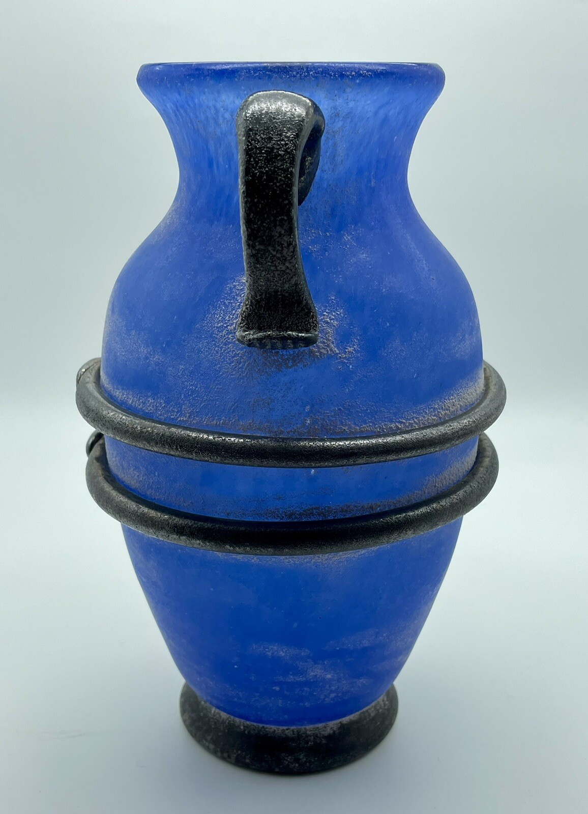 9” “Design Guild” STICKER Romania Art Glass Cobalt BLUE Handblown Urn Vase Jar