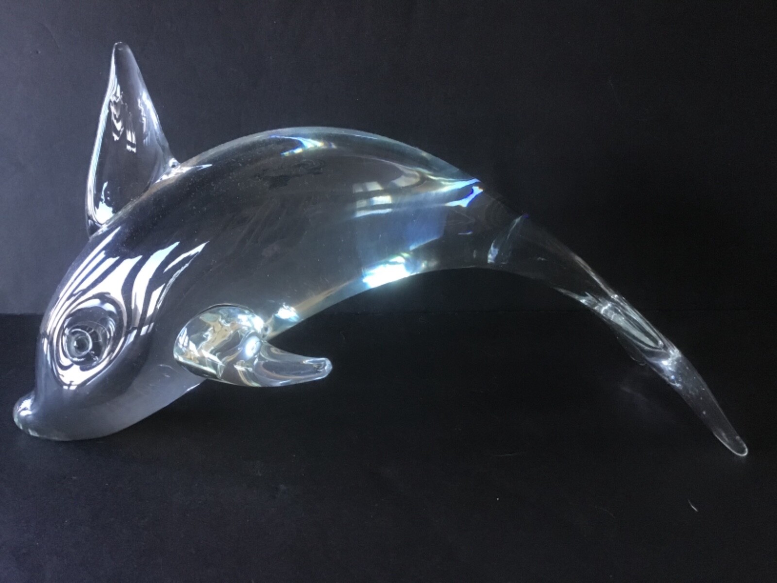 Vintage Murano Clear Glass Dolphin Signed Zanetti L. 12 inches Long