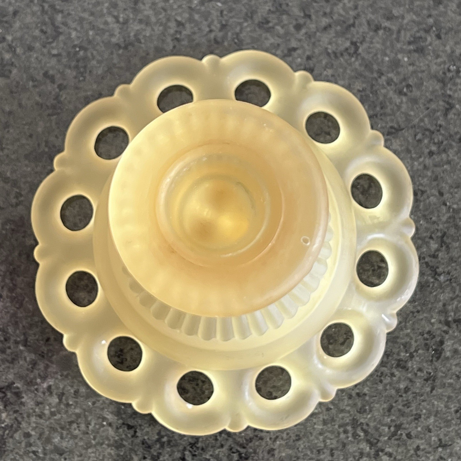Westmoreland Yellow Satin Glass Doric Open Lace Candleholder Pair As Is*