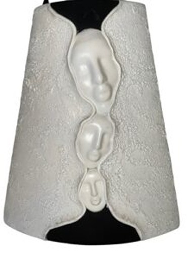 Novak Pottery Abstract Face Vase Studio Art Ceramic White Bisque Black Signed