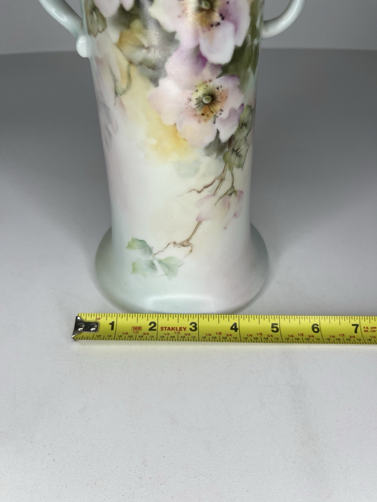 Vintage Hand Painted Vase Wild Rose Floral Stamped French Country Granny Core 9″