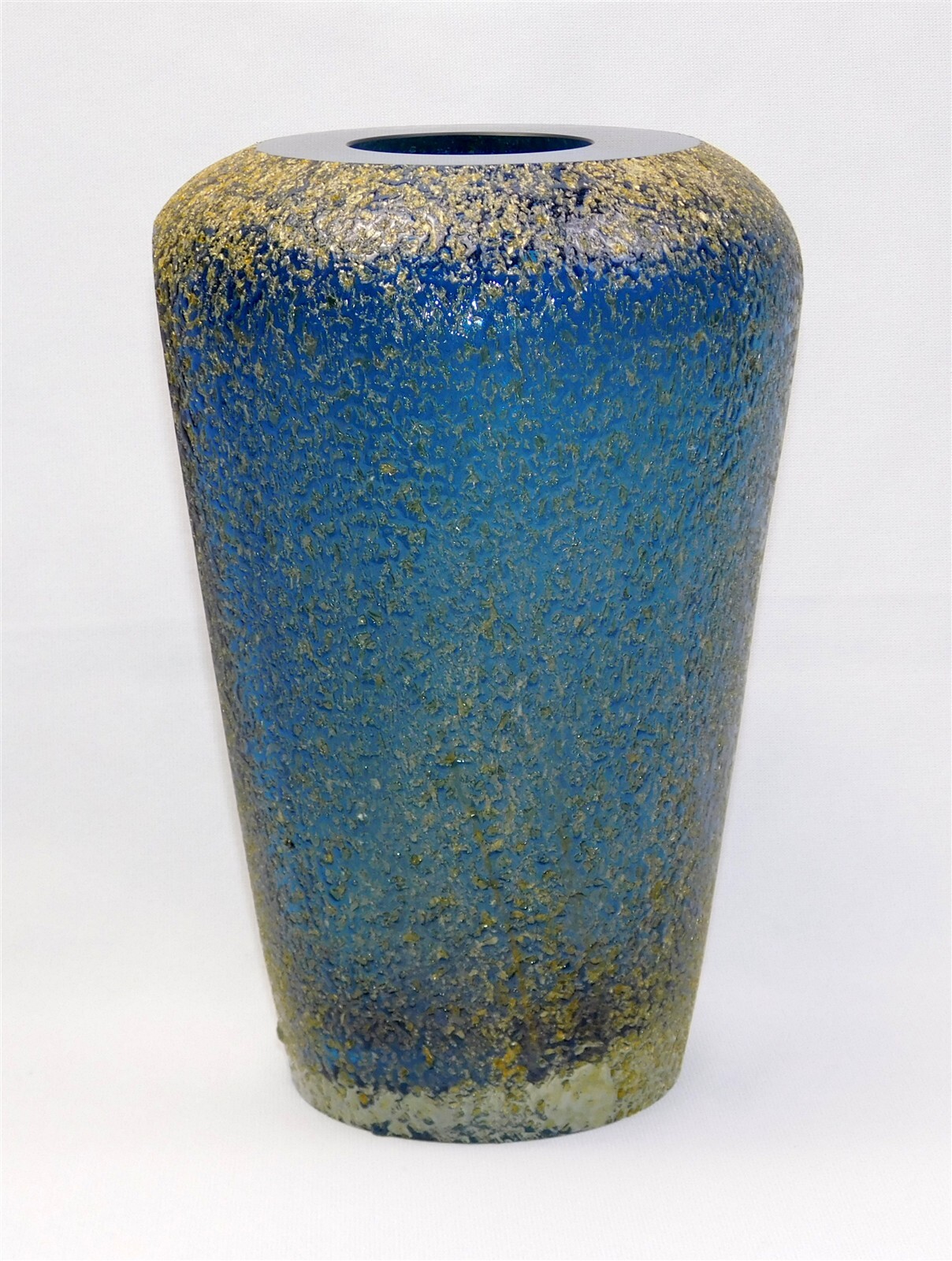 Vtg MCM MURANO Glass Sommerso Mandruzzato Cobalt Blue Textured Vase Italy 9.75″