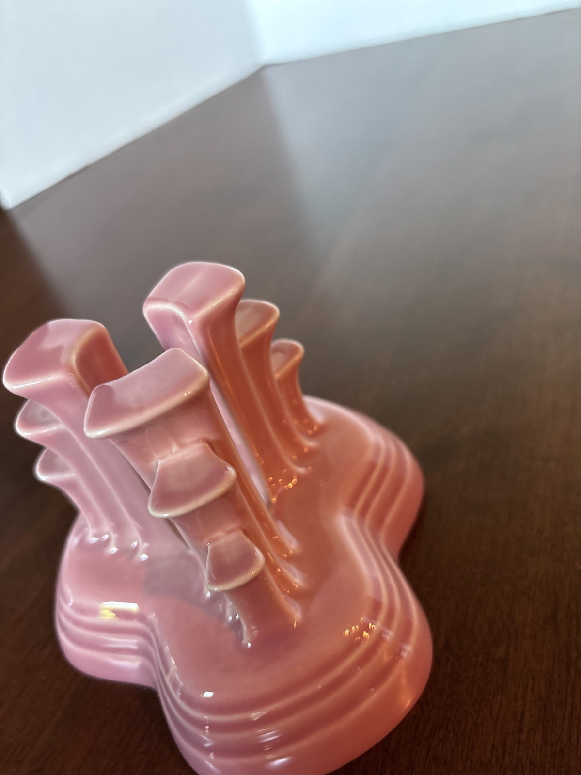 Fiesta Ware, Rose Pink Art Deco Pyramid Style Vintage Candle Holder Pair (2)